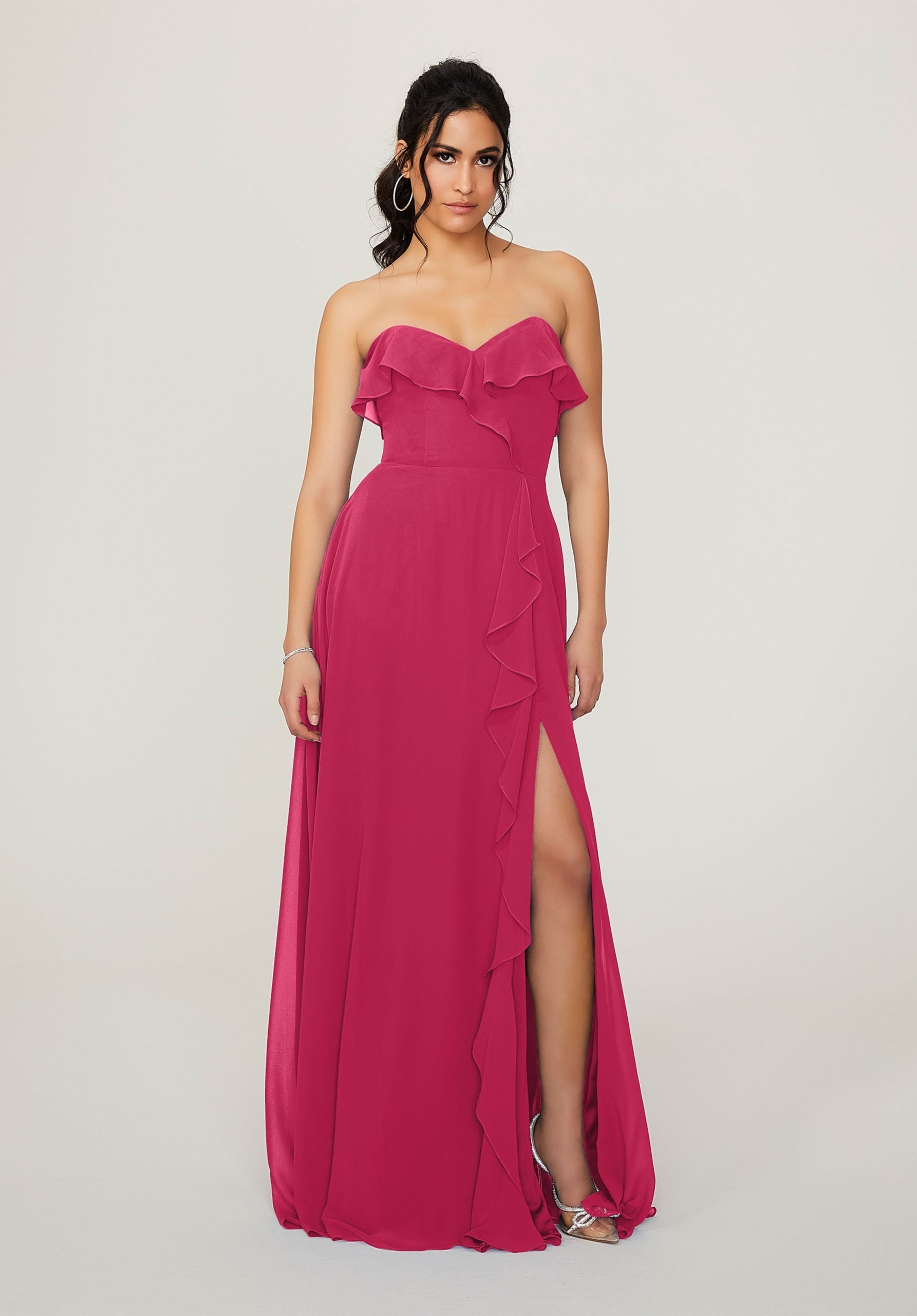 Formal Dresses Long Formal Ruffle Slit Dress MGNY Madeline Gardner New York 21782 Berry