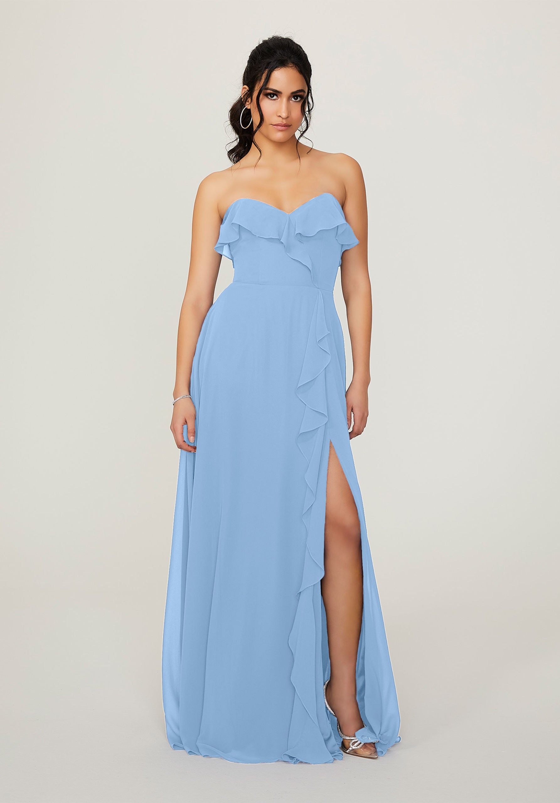 Formal Dresses Ruffle Long Slit Formal Dress MGNY Madeline Gardner New York 21782 Cornflower