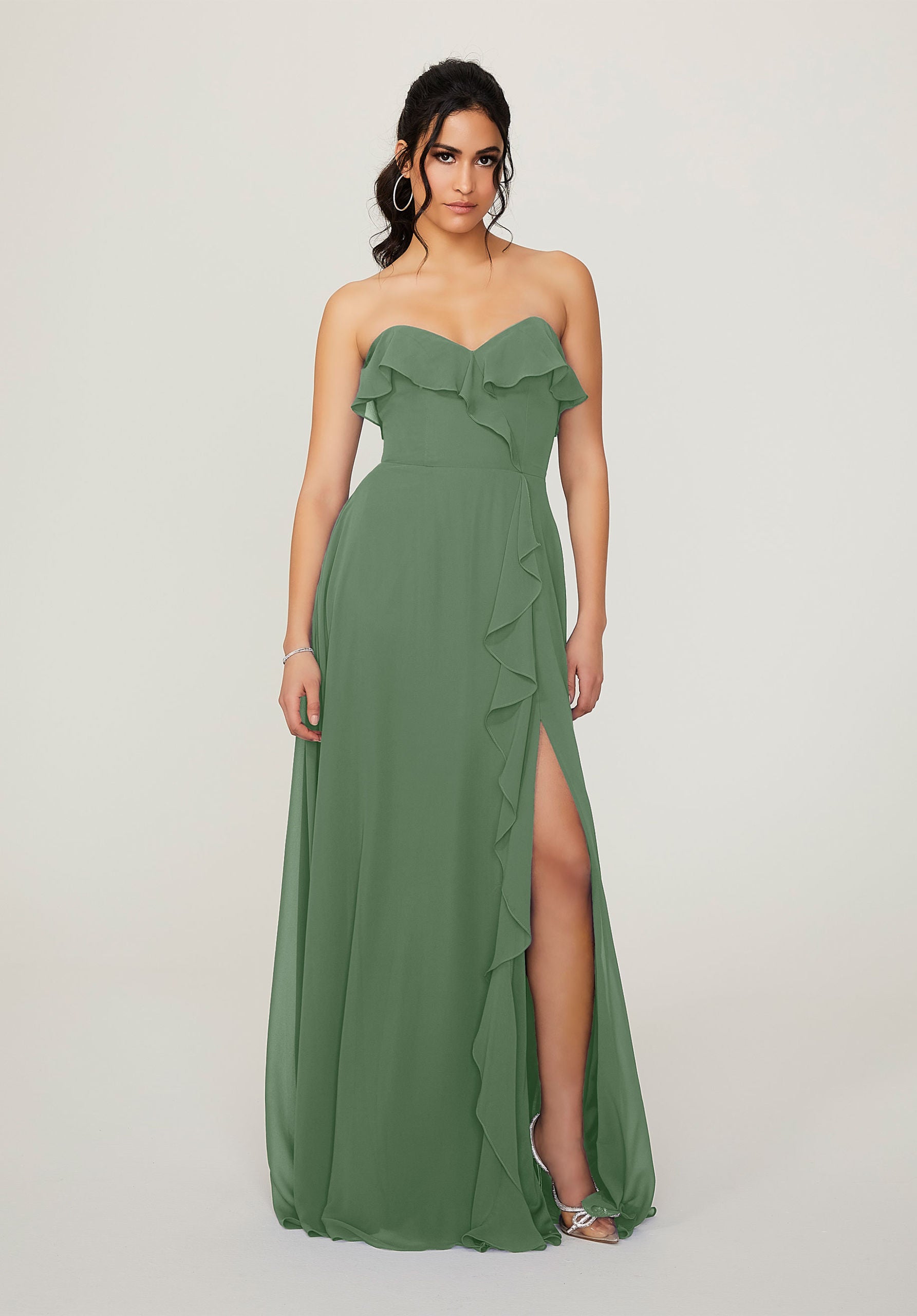 Formal Dresses Ruffle Long Slit Formal Dress MGNY Madeline Gardner New York 21782 Moss