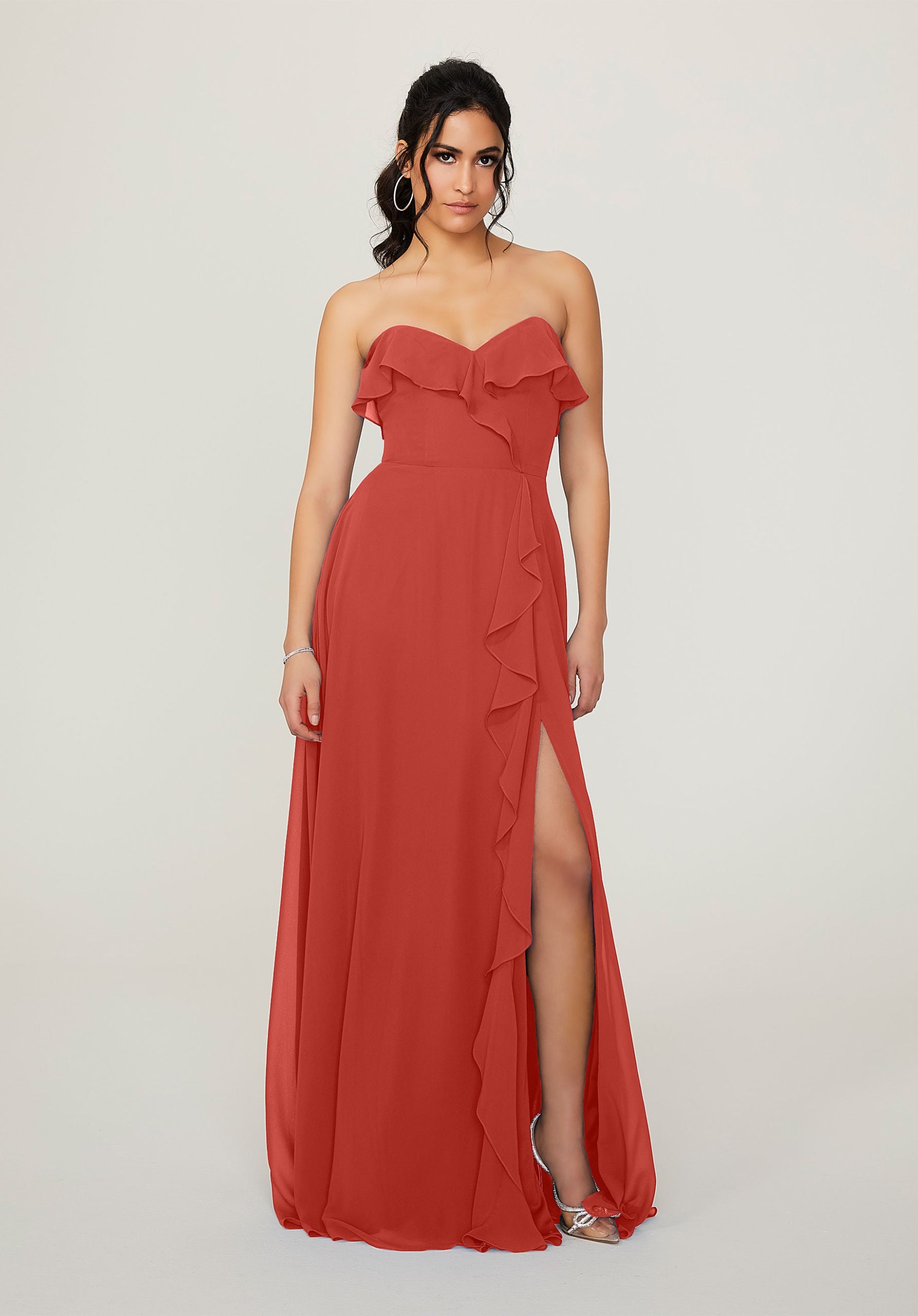 Formal Dresses Ruffle Long Slit Formal Dress MGNY Madeline Gardner New York 21782 Cinnamon