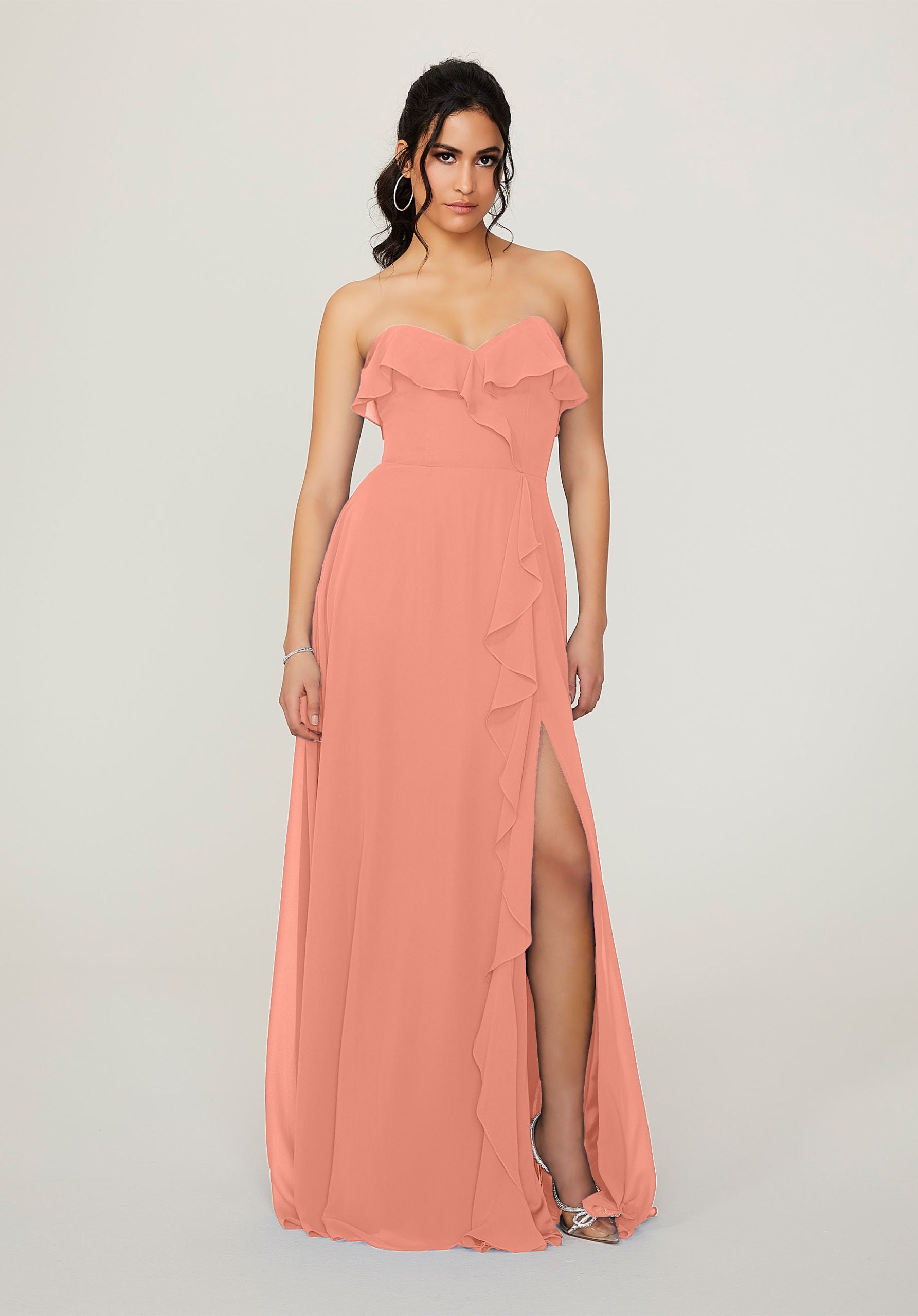 Formal Dresses Ruffle Long Slit Formal Dress MGNY Madeline Gardner New York 21782 Spice