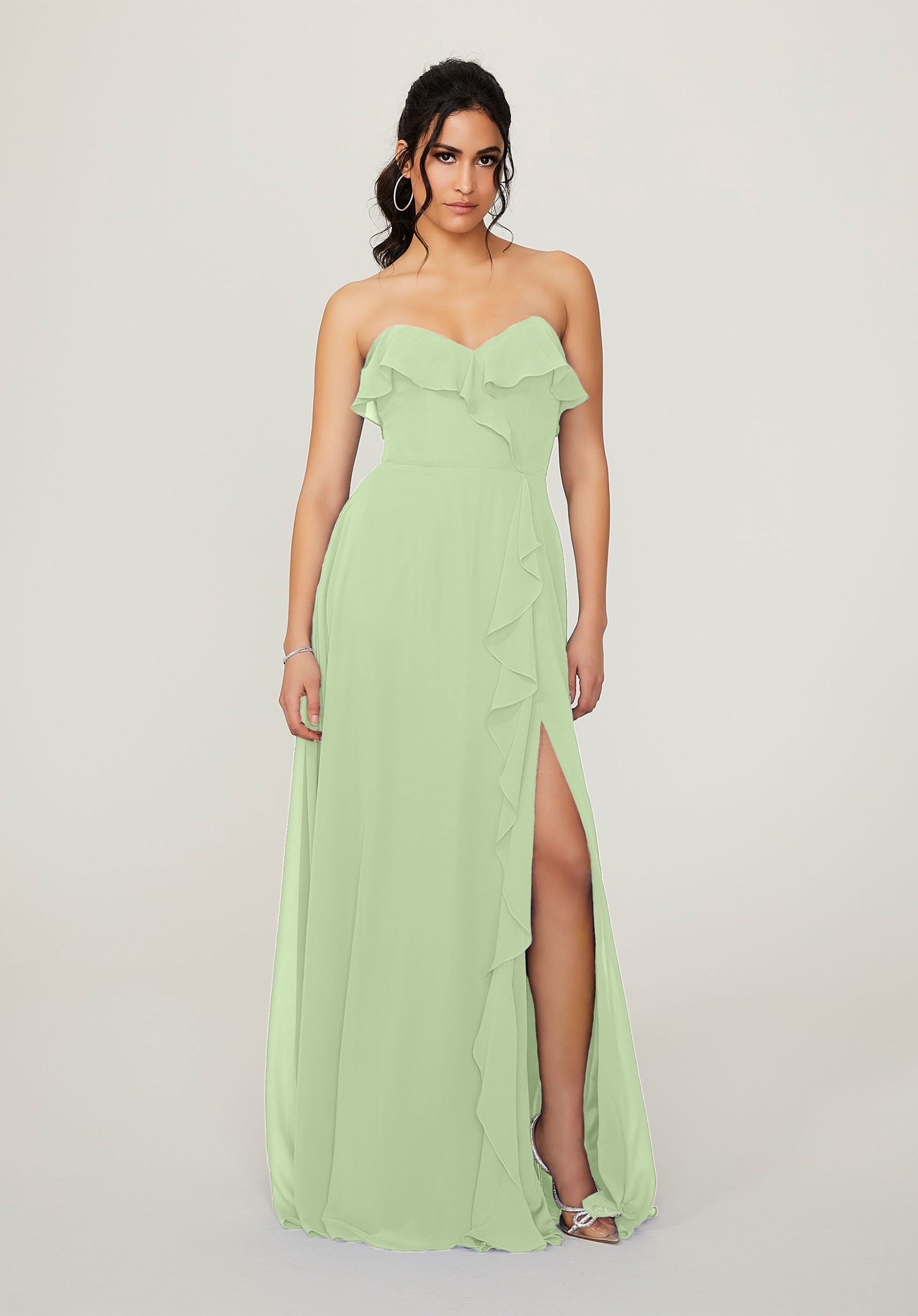 Formal Dresses Slit Long Ruffle Formal Dress MGNY Madeline Gardner New York 21782 Sage