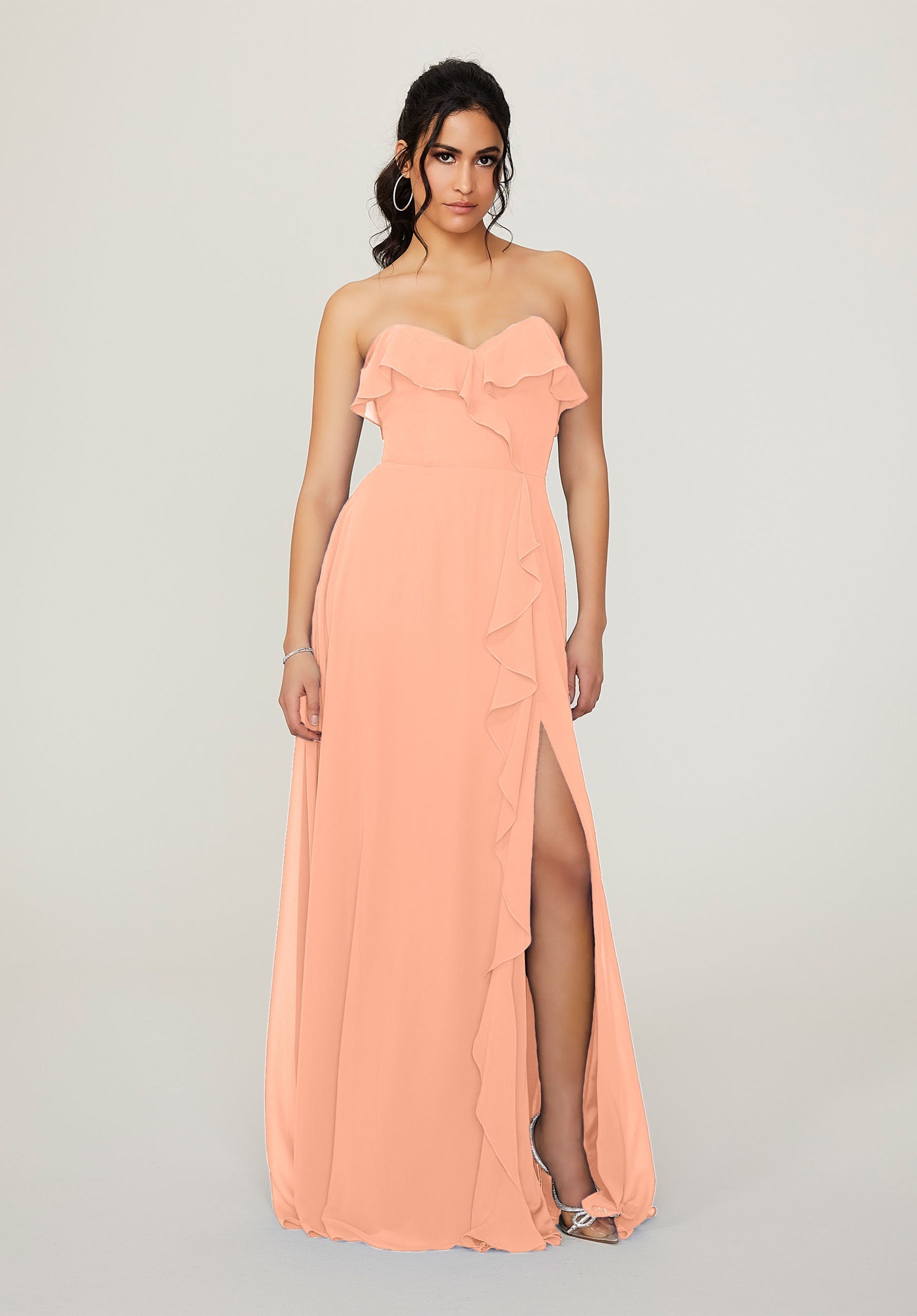 Formal Dresses Slit Long Ruffle Formal Dress MGNY Madeline Gardner New York 21782 Peach