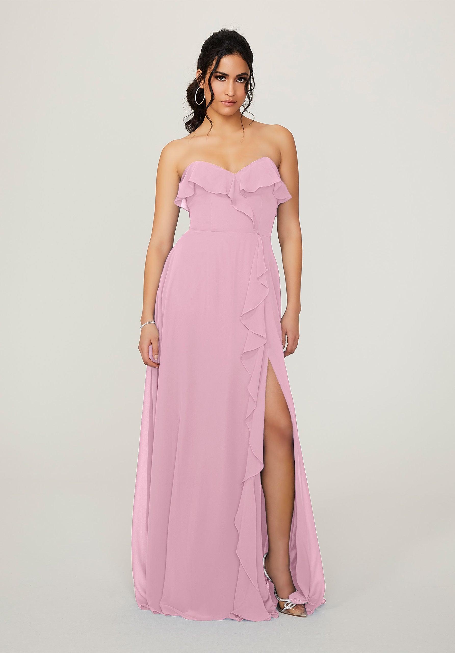 Formal Dresses Slit Long Ruffle Formal Dress MGNY Madeline Gardner New York 21782 Peony
