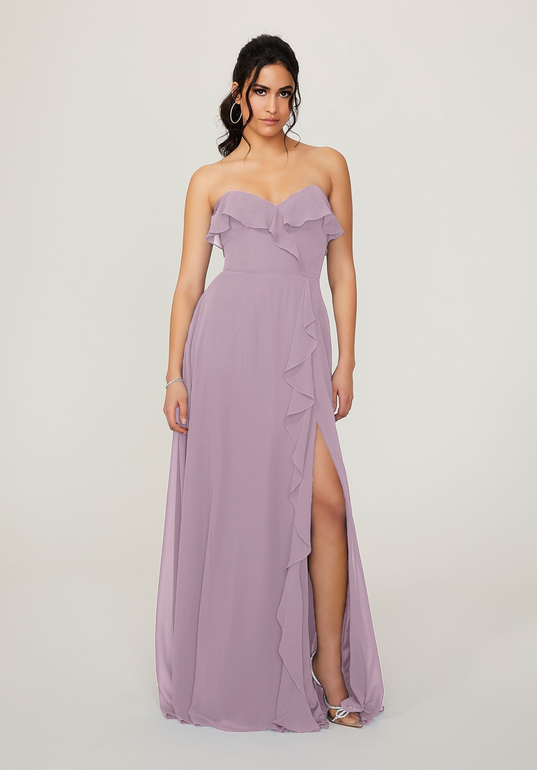 Formal Dresses Ruffle Long Formal Slit Dress MGNY Madeline Gardner New York 21782 French Lilac
