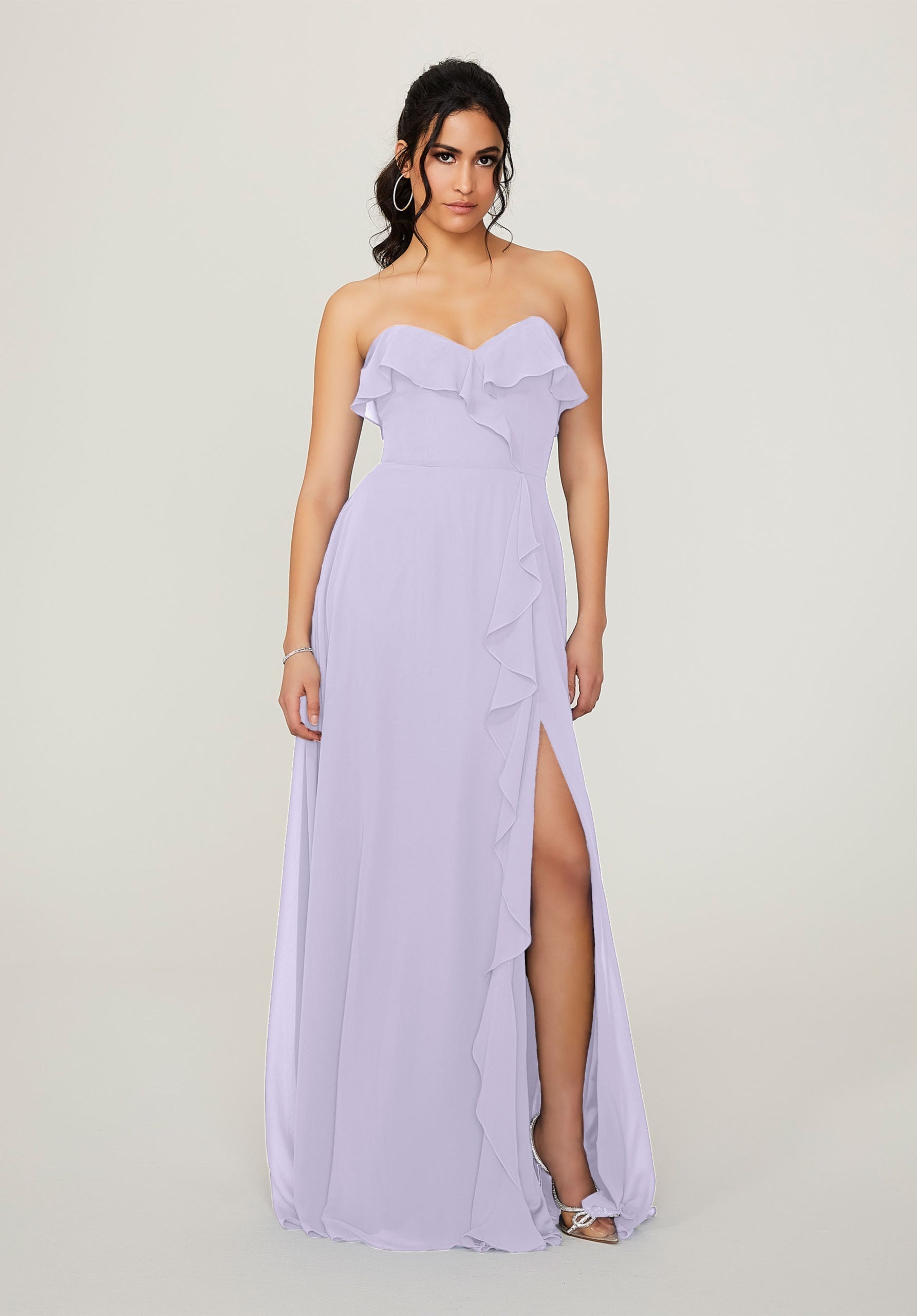 Formal Dresses Ruffle Long Formal Slit Dress MGNY Madeline Gardner New York 21782 Violet