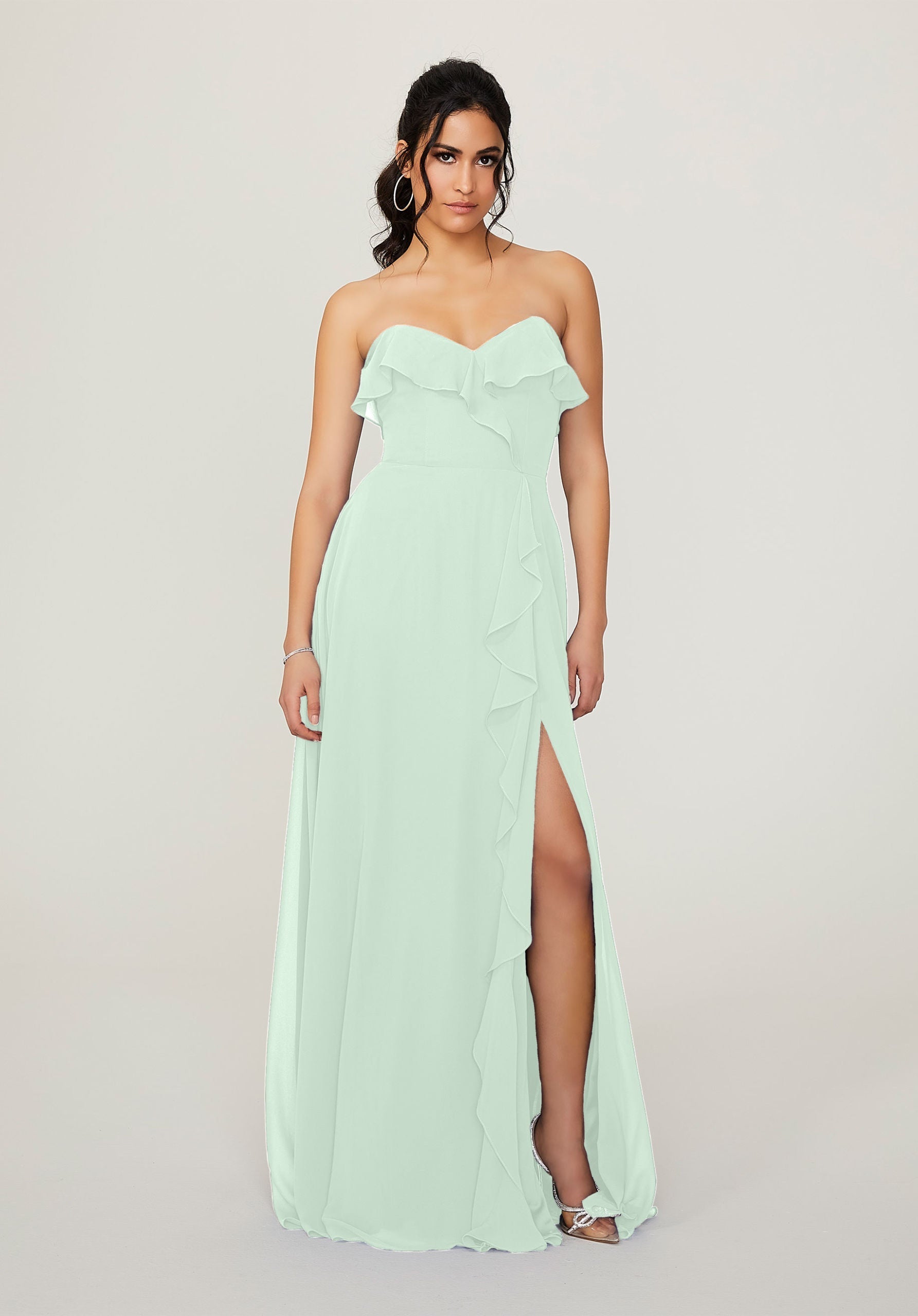 Formal Dresses Ruffle Long Formal Slit Dress MGNY Madeline Gardner New York 21782 Sea Glass
