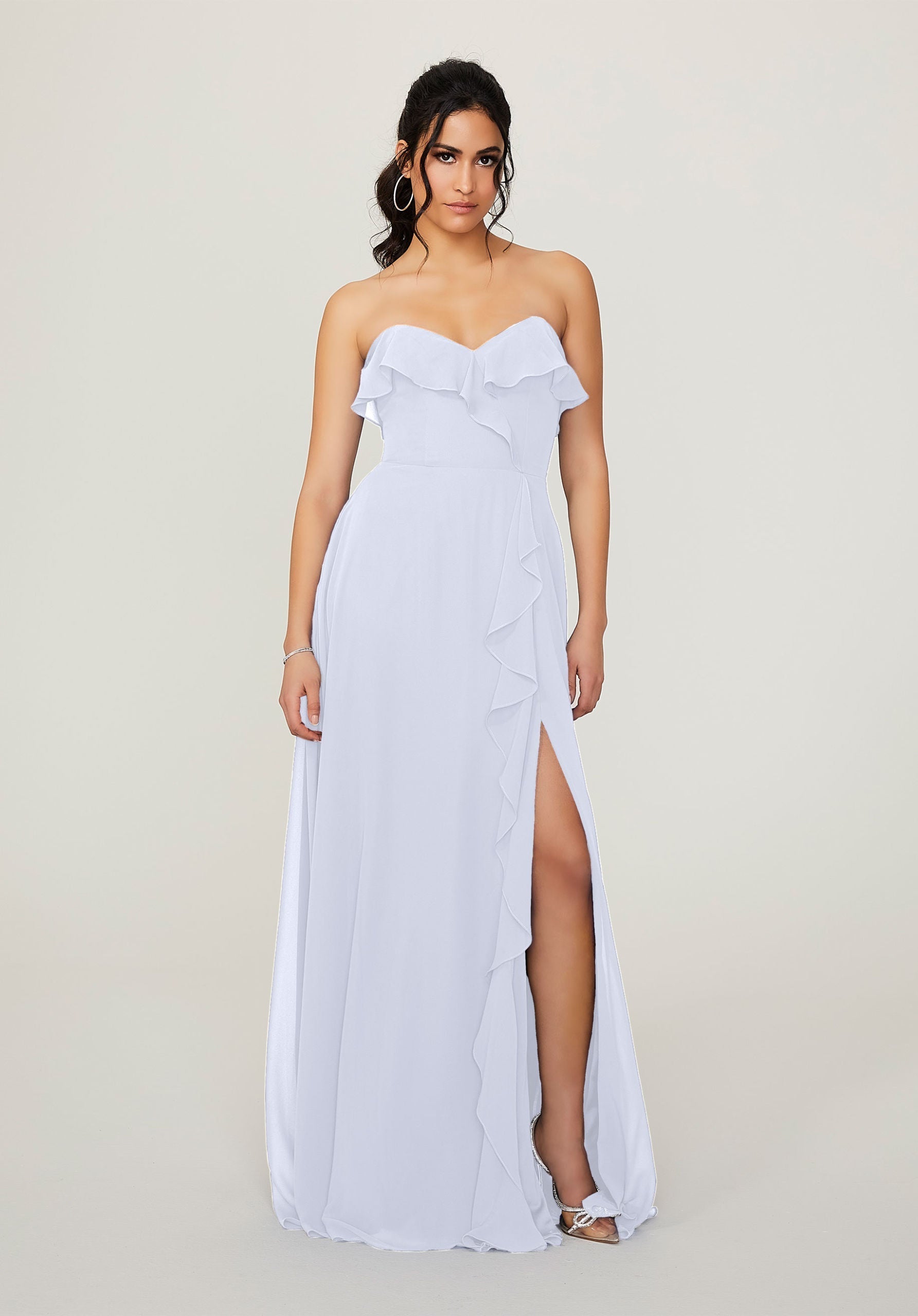 Formal Dresses Ruffle Long Formal Slit Dress MGNY Madeline Gardner New York 21782 Fog