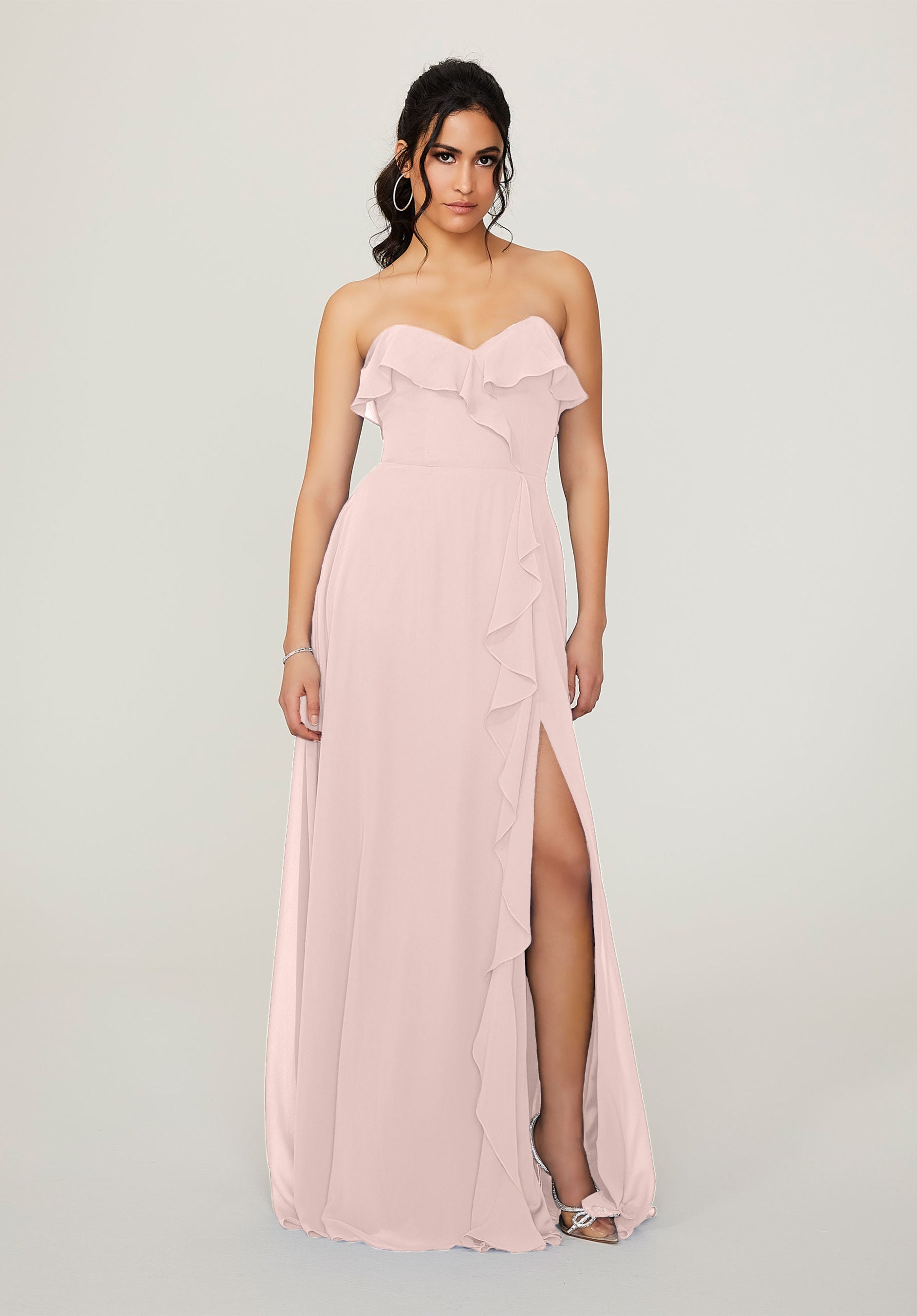 Formal Dresses Long Ruffle Slit Formal Dress MGNY Madeline Gardner New York 21782 Blush