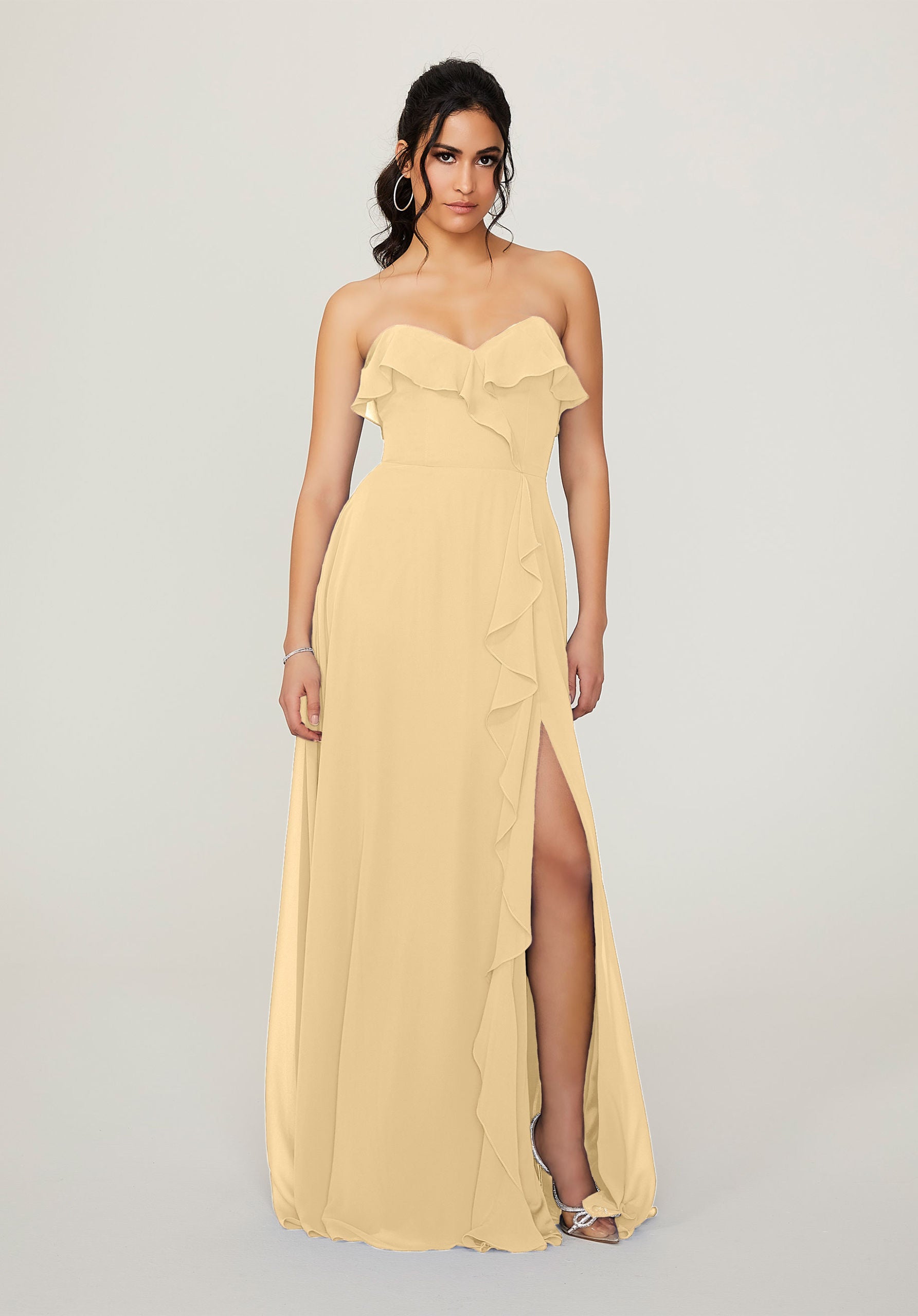 Formal Dresses Long Ruffle Slit Formal Dress MGNY Madeline Gardner New York 21782 Buttercup