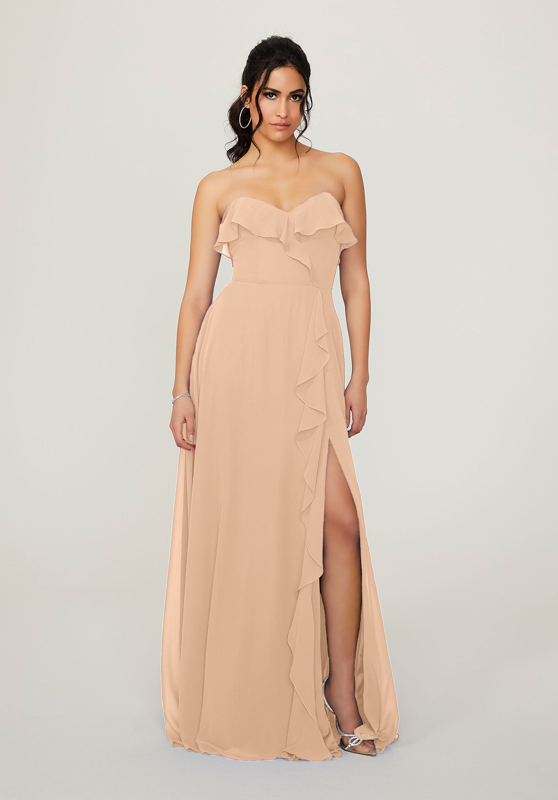 Formal Dresses Long Ruffle Slit Formal Dress MGNY Madeline Gardner New York 21782 Champagne