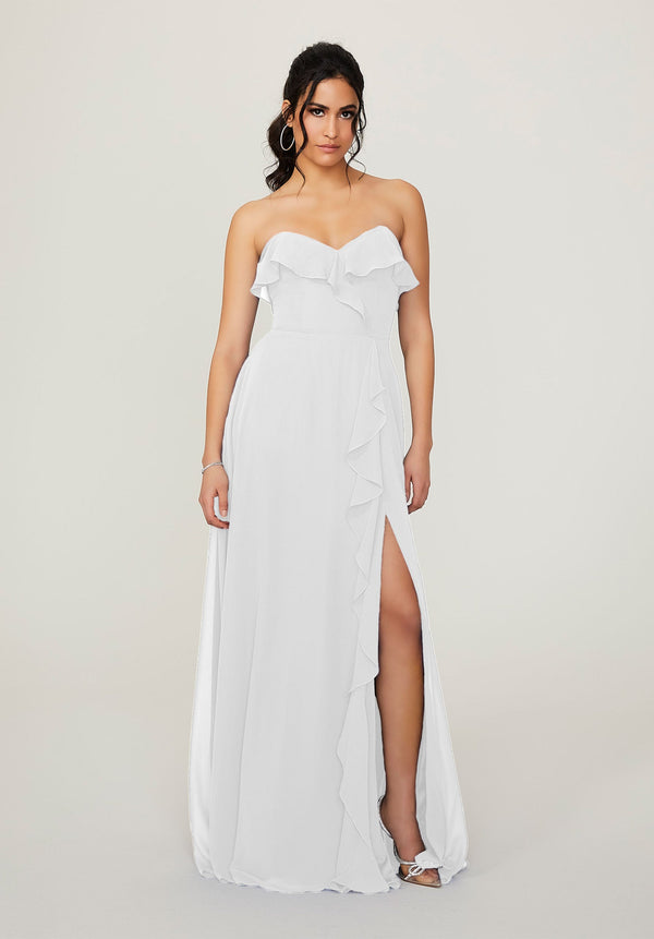 Long Ruffle Slit Wedding Dress MGNY Madeline Gardner New York 21782