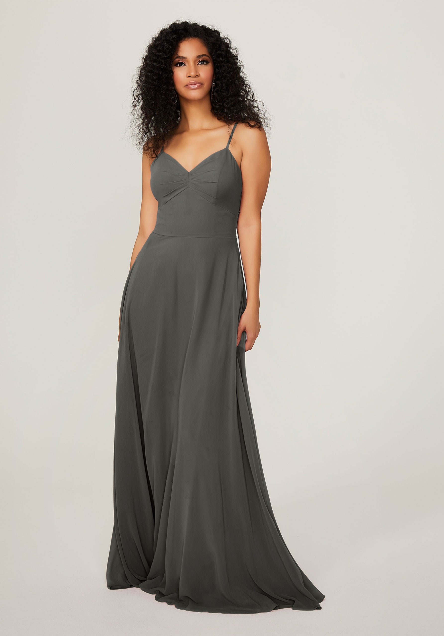 Formal Dresses A Line Long Formal Evening Pleated Dress MGNY Madeline Gardner New York 21784 Charcoal