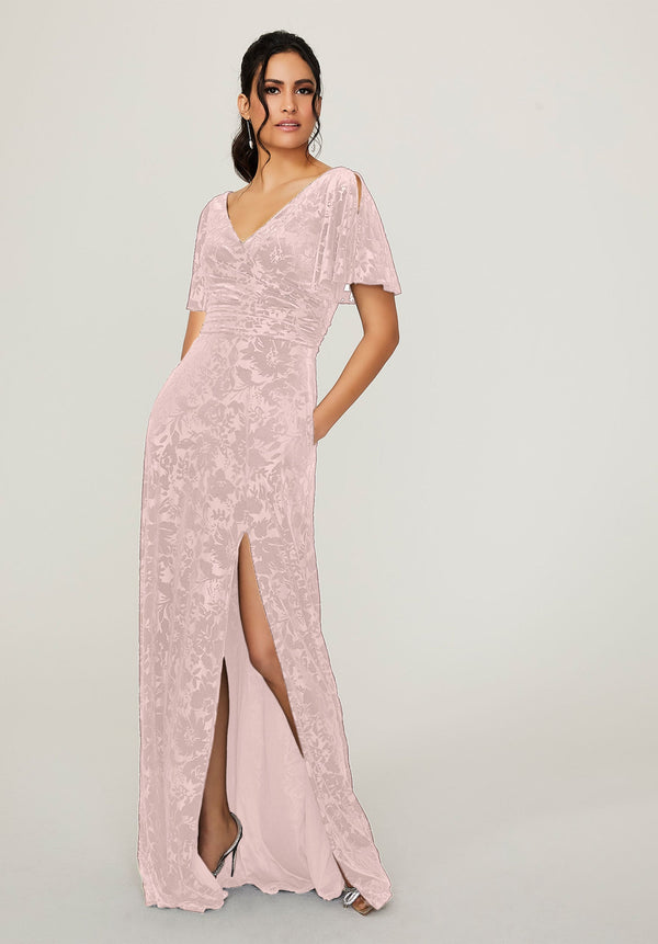 Velvet Slit Floral Long Formal Dress MGNY Madeline Gardner New York 21790