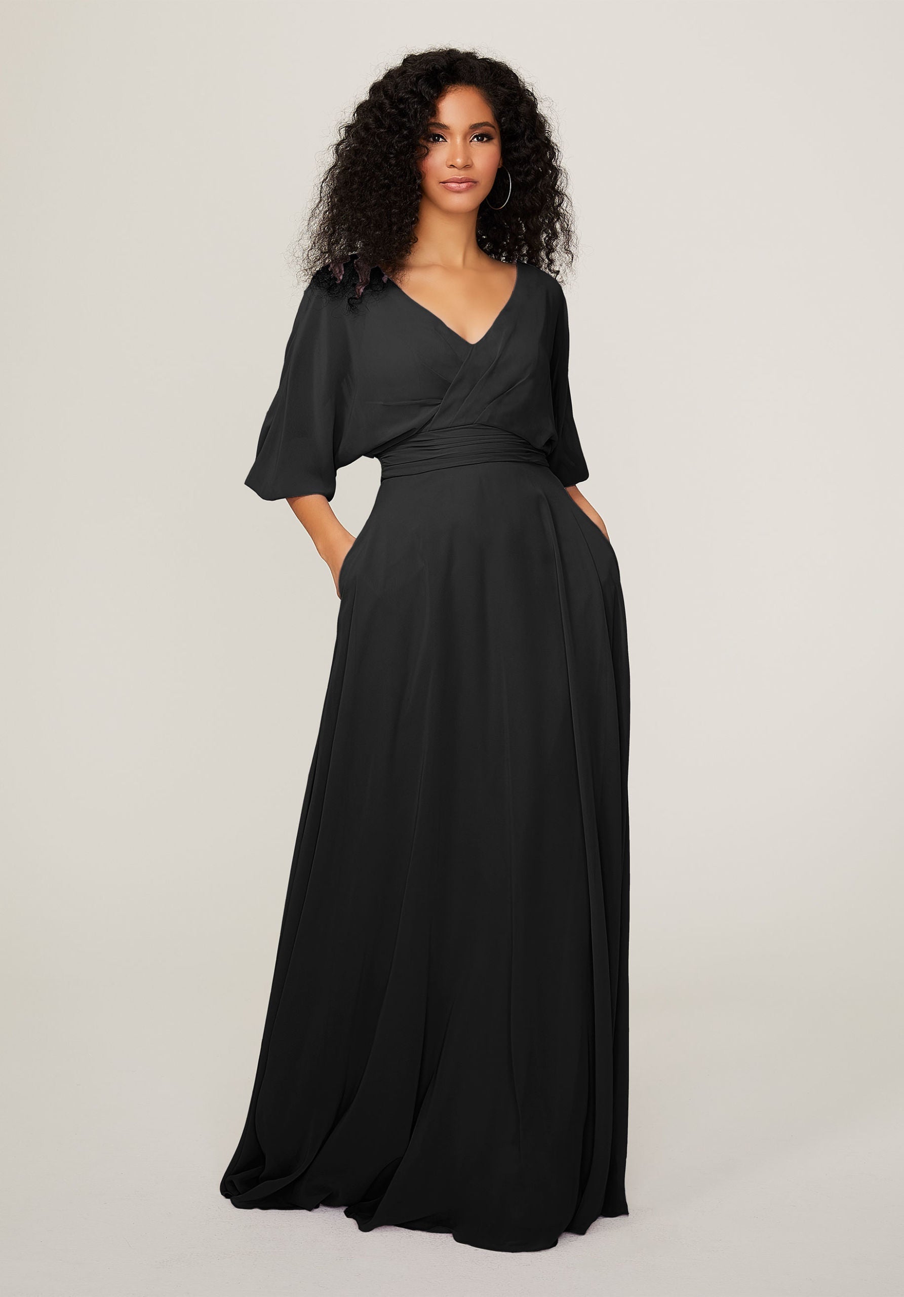 Formal Dresses Pleated Long Formal A Line Dress MGNY Madeline Gardner New York 21792 Black