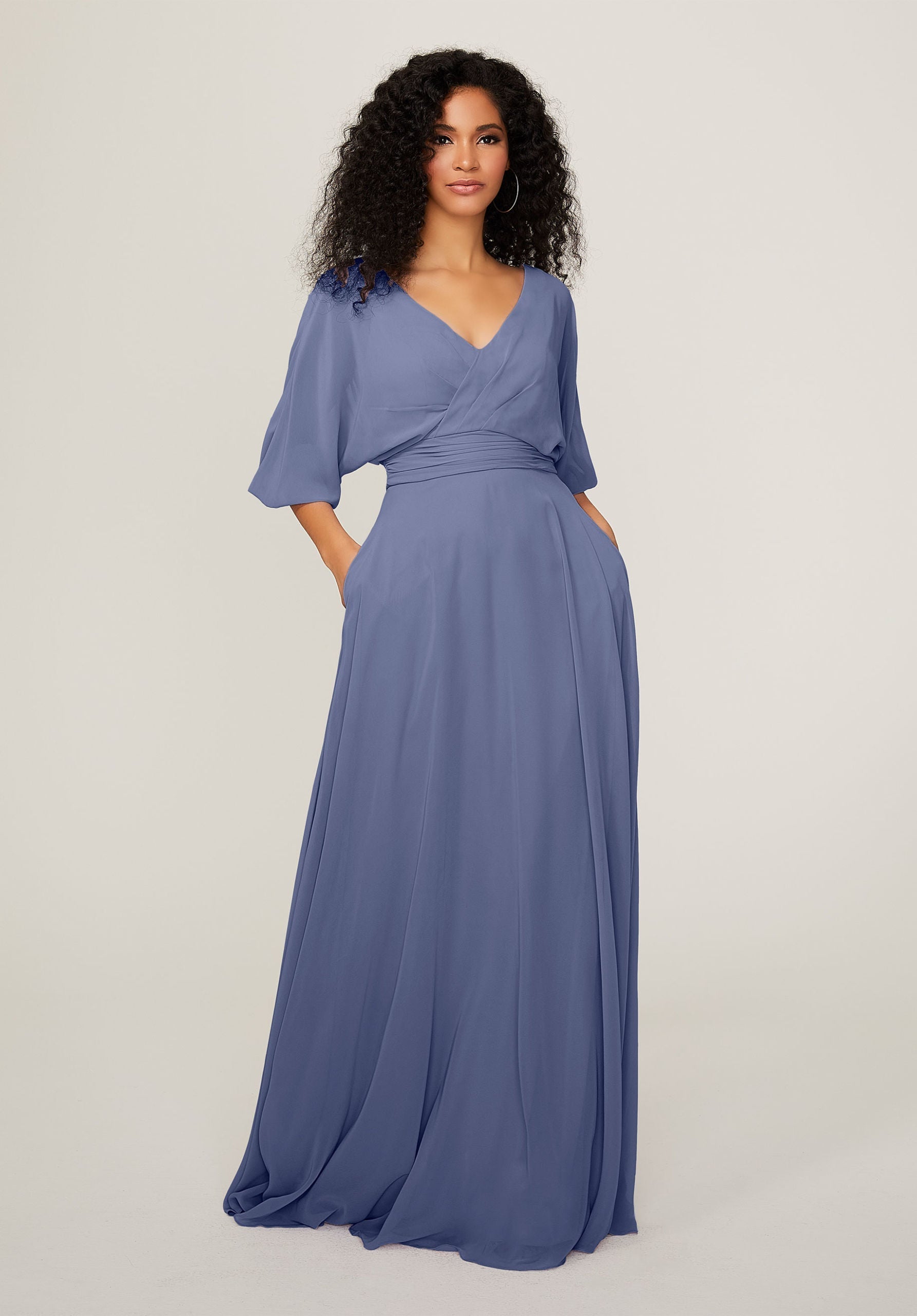 Formal Dresses Pleated Long Formal A Line Dress MGNY Madeline Gardner New York 21792 Dusk