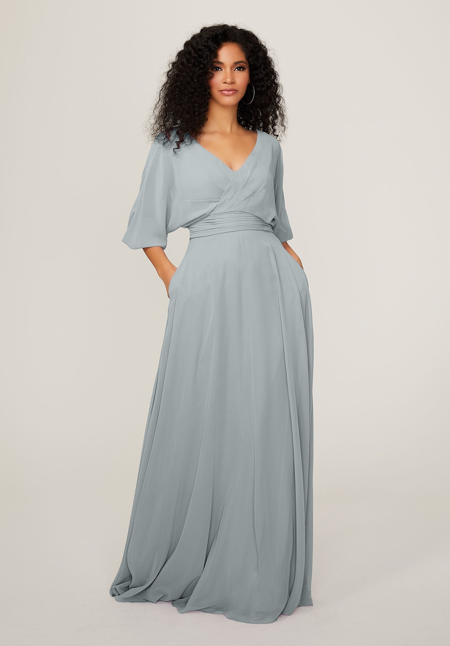 Formal Dresses Pleated Long Formal A Line Dress MGNY Madeline Gardner New York 21792 Dove