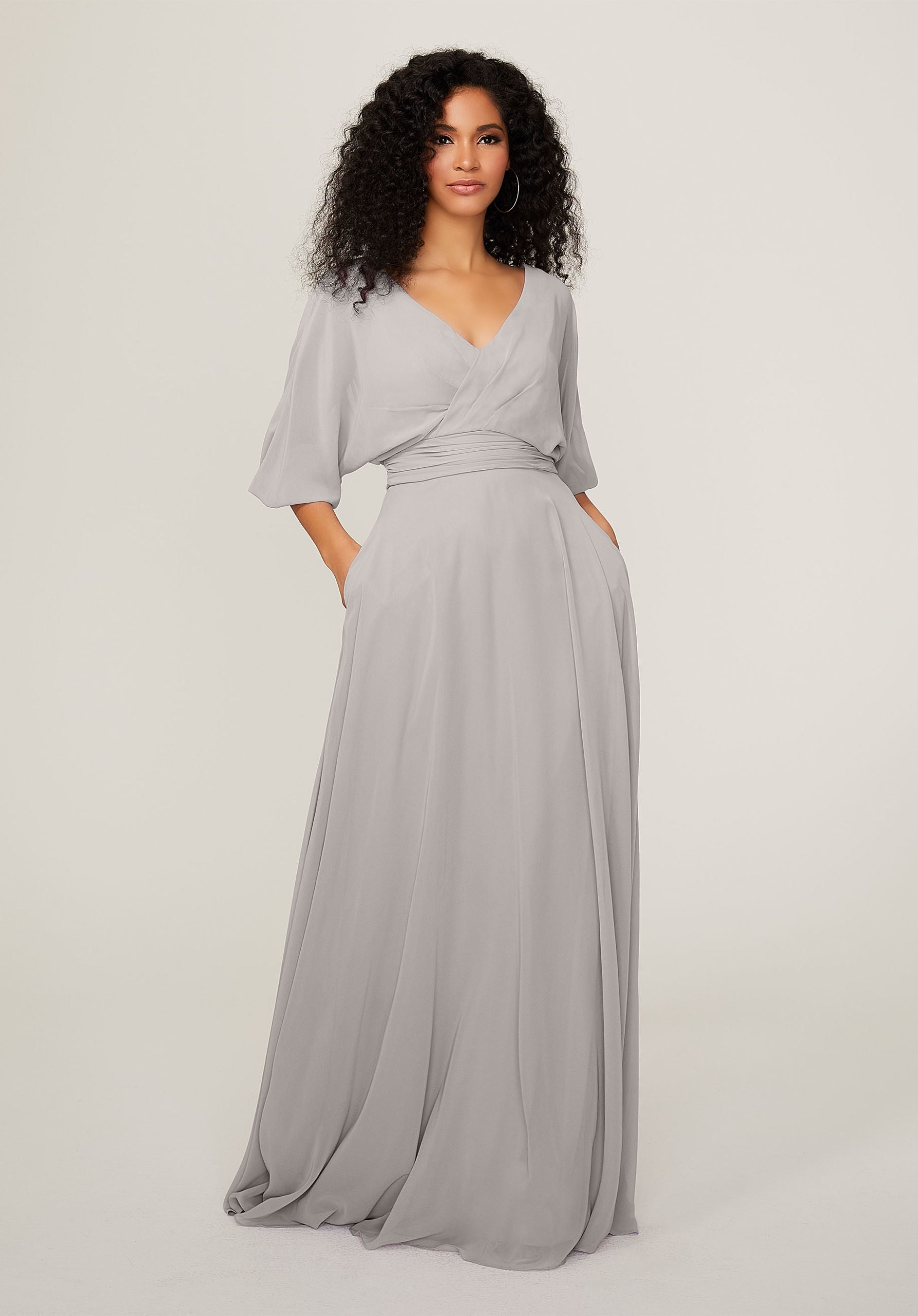 Formal Dresses Pleated Long Formal A Line Dress MGNY Madeline Gardner New York 21792 Silver