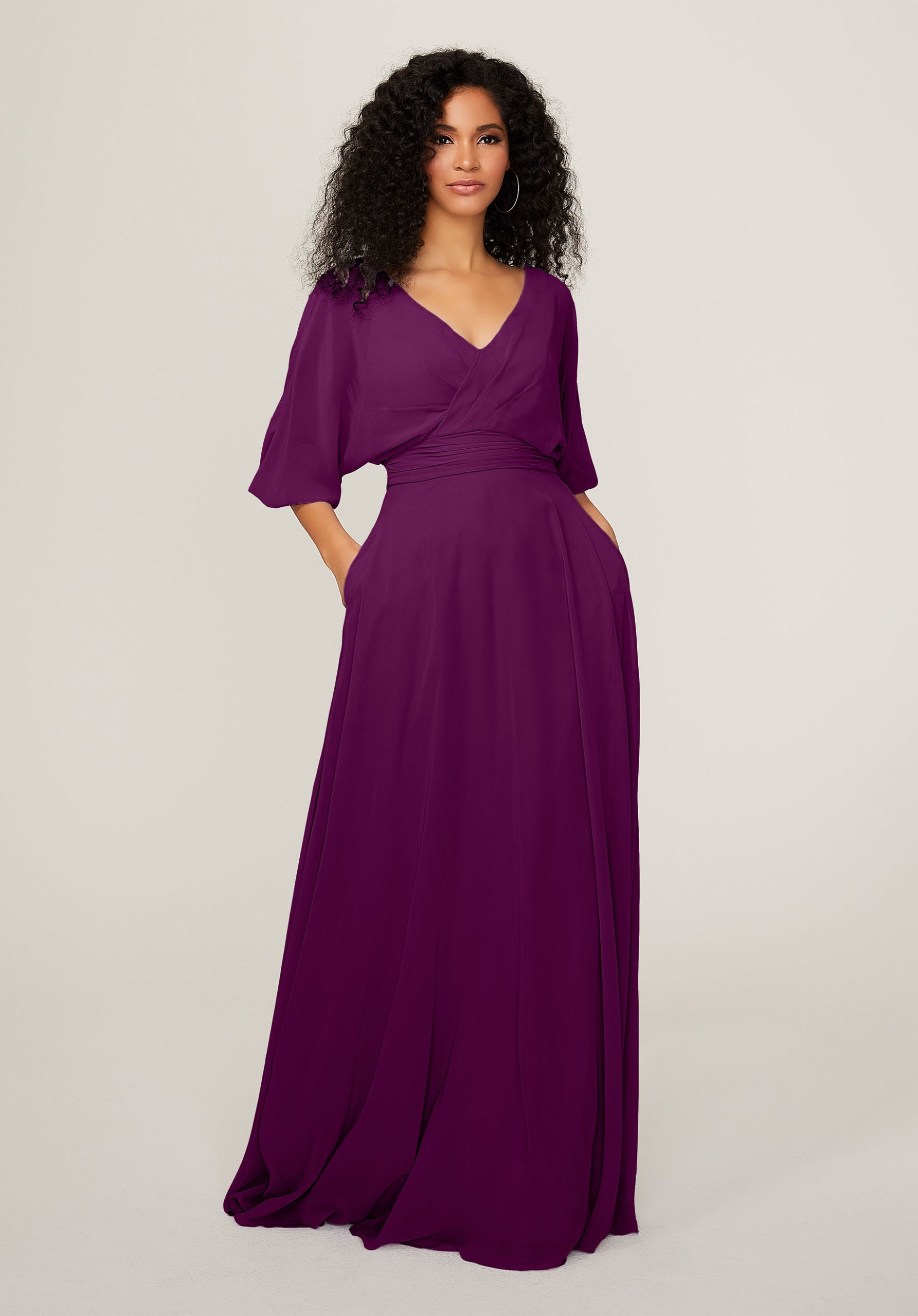 Formal Dresses A Line Formal Long Pleated Dress MGNY Madeline Gardner New York 21792 Eggplant
