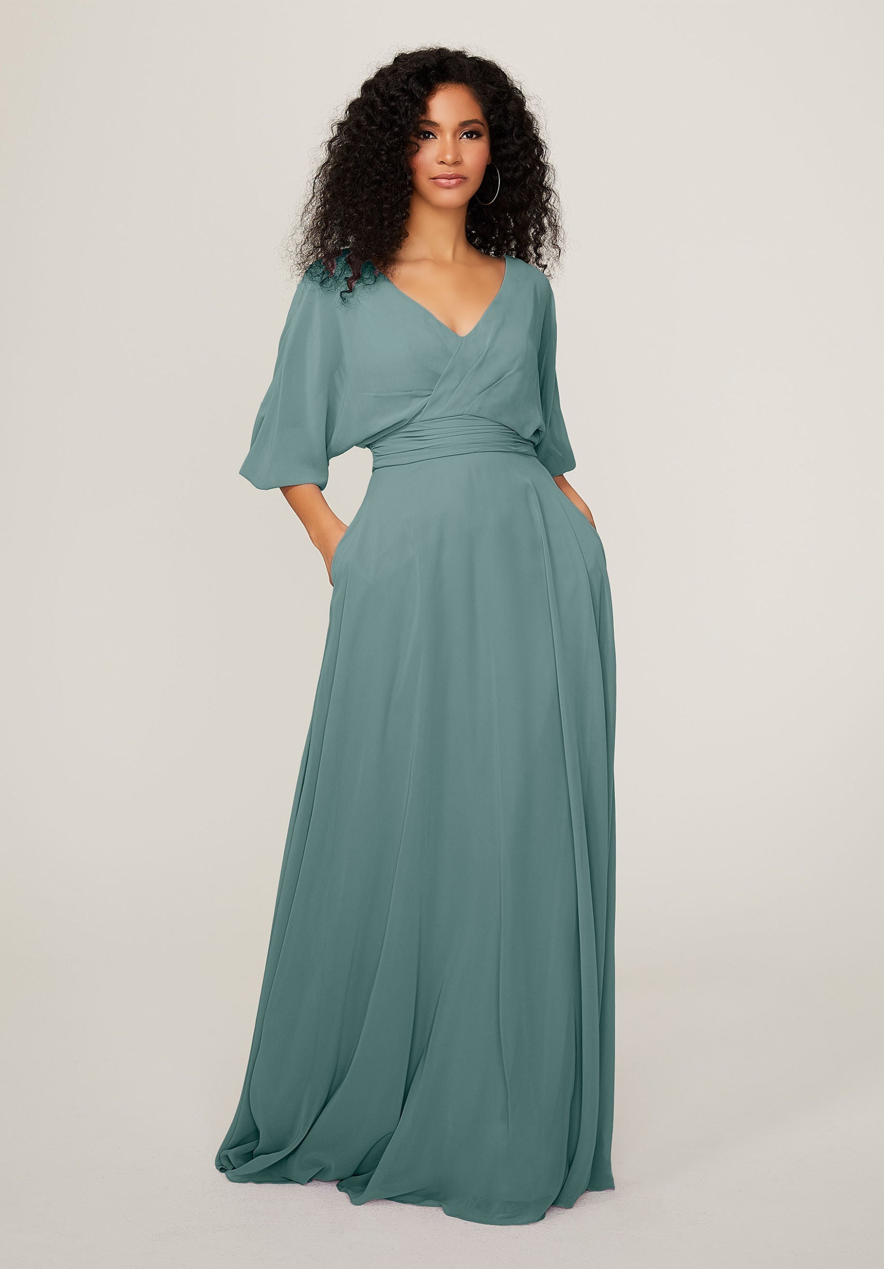 Formal Dresses A Line Long Formal Pleated Dress MGNY Madeline Gardner New York 21792 Deep Sea