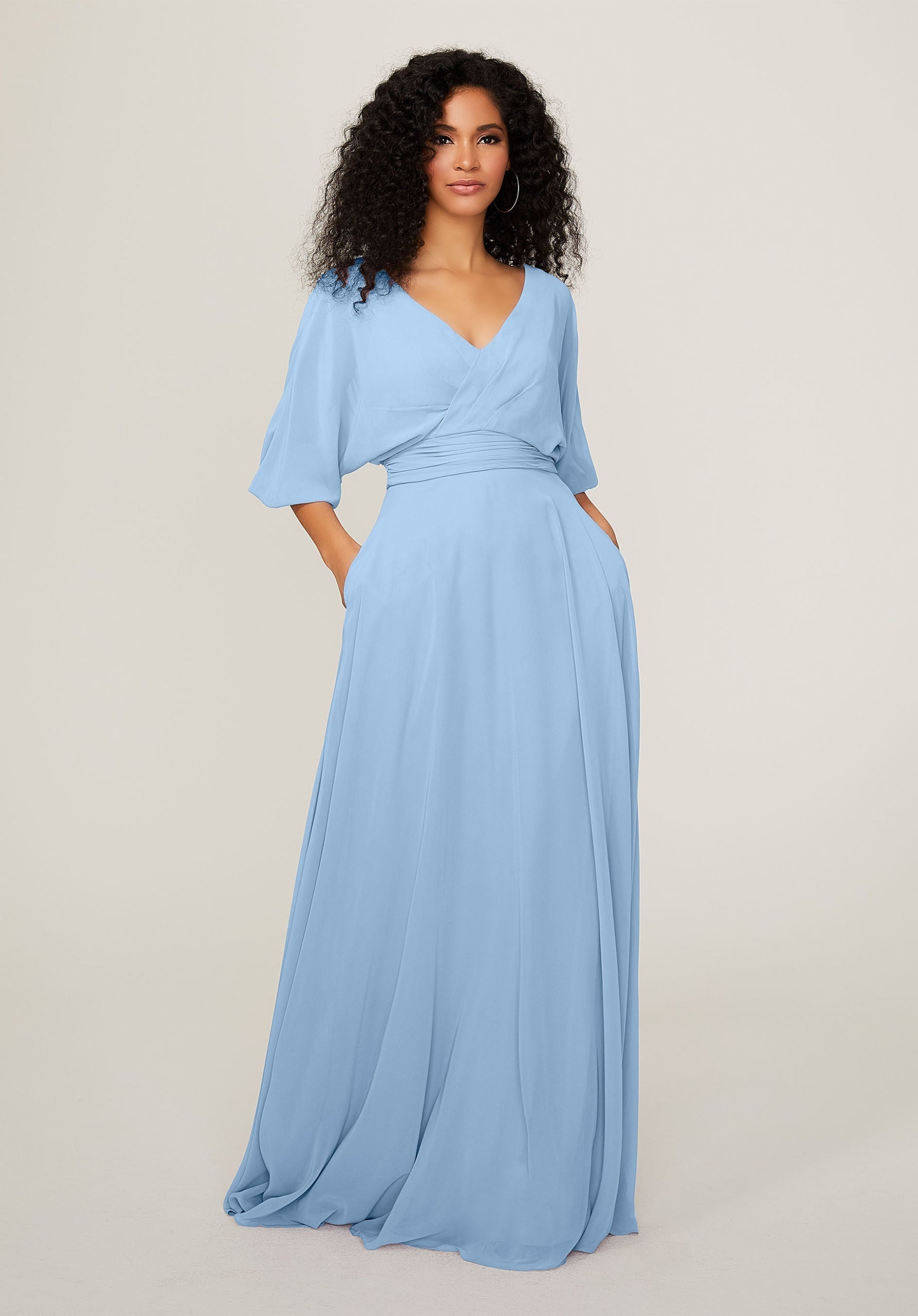 Formal Dresses A Line Long Formal Pleated Dress MGNY Madeline Gardner New York 21792 Cornflower