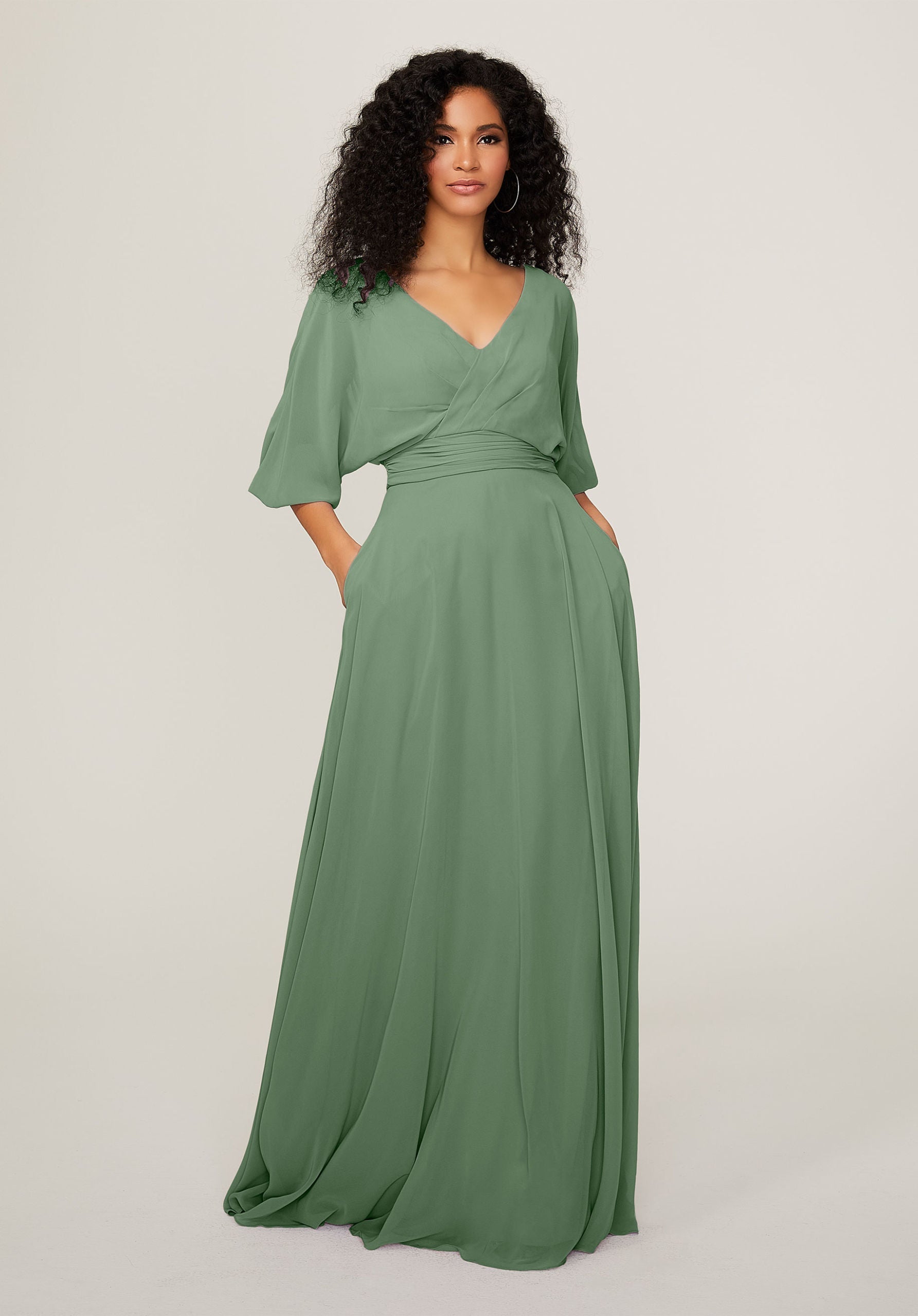 Formal Dresses A Line Long Formal Pleated Dress MGNY Madeline Gardner New York 21792 Moss