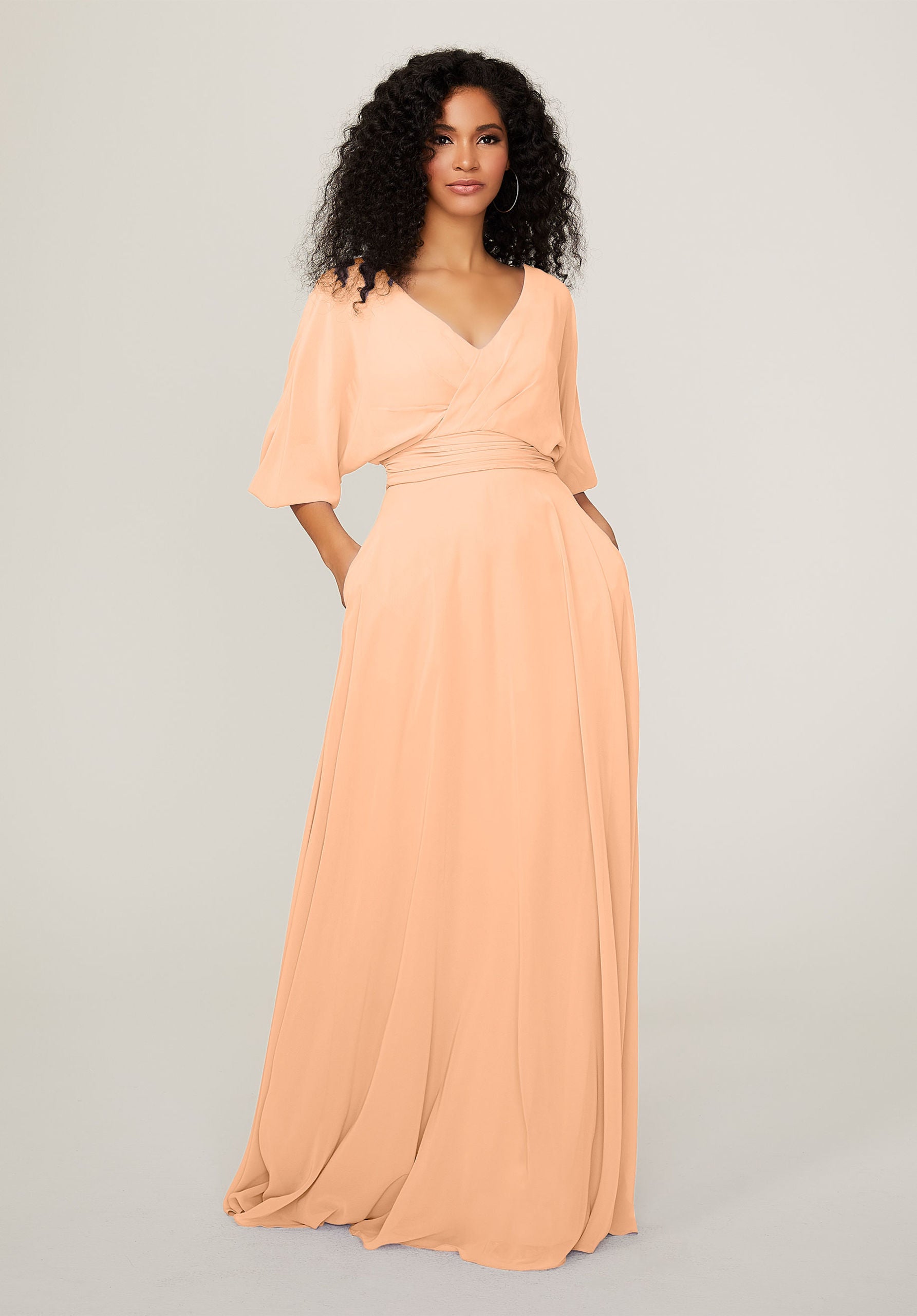 Formal Dresses Pleated Formal Long A Line Dress MGNY Madeline Gardner New York 21792 Sorbet