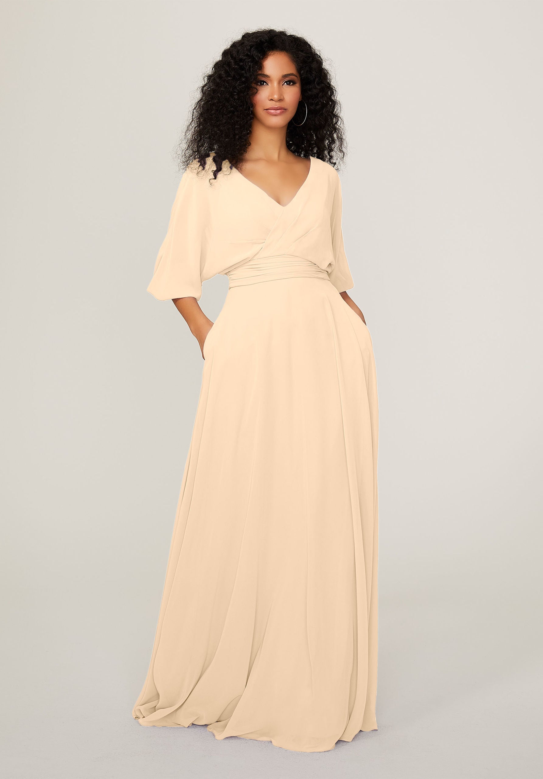 Formal Dresses Pleated Formal Long A Line Dress MGNY Madeline Gardner New York 21792 Buttercream