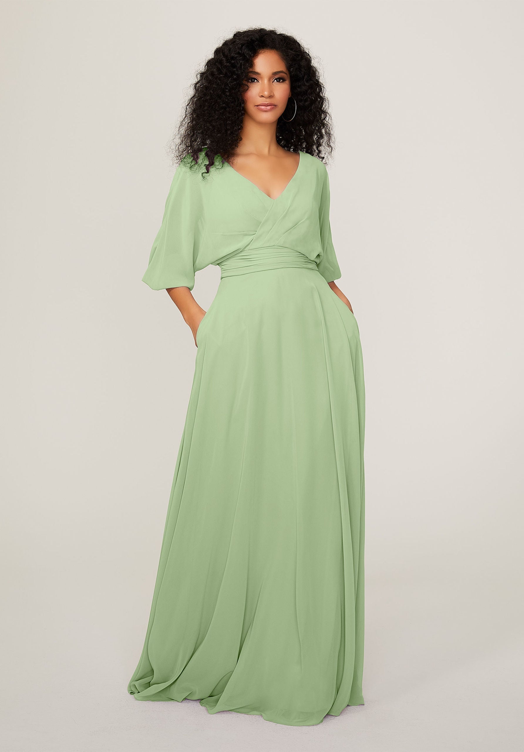 Formal Dresses Long A Line Formal Pleated Dress MGNY Madeline Gardner New York 21792 Sage