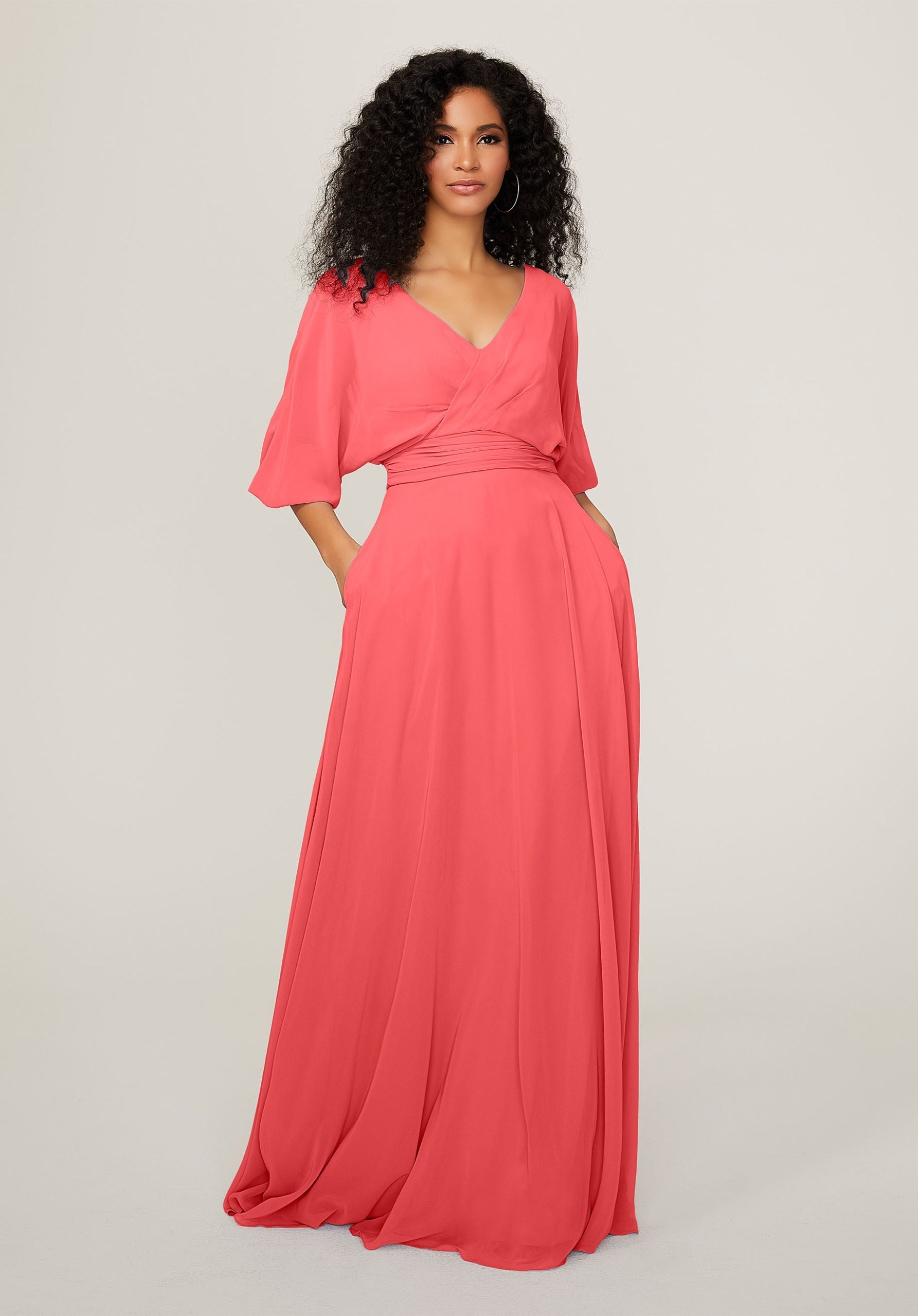 Formal Dresses Pleated Formal Long A Line Dress MGNY Madeline Gardner New York 21792 Cantaloupe