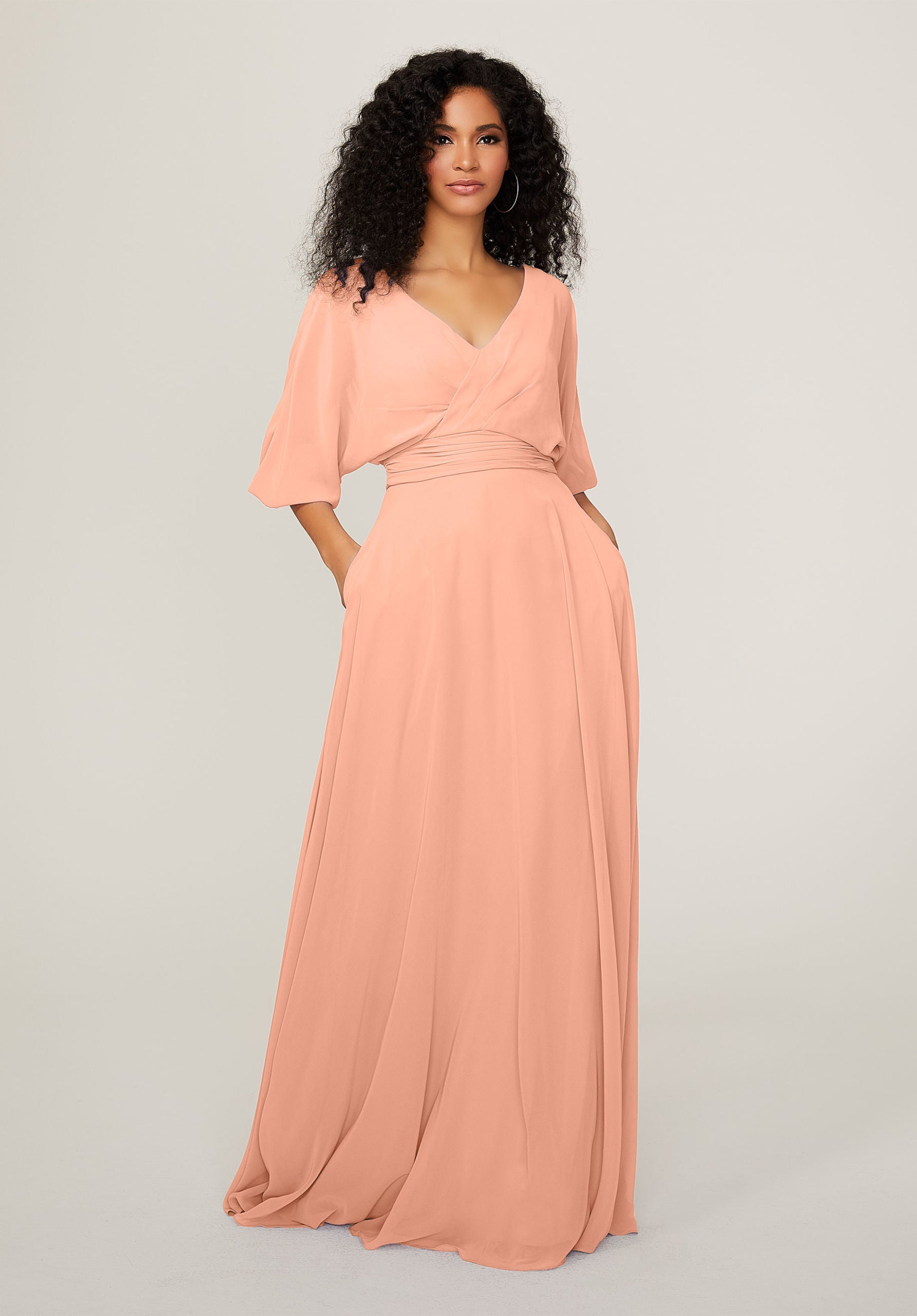 Formal Dresses Long A Line Formal Pleated Dress MGNY Madeline Gardner New York 21792 Peach