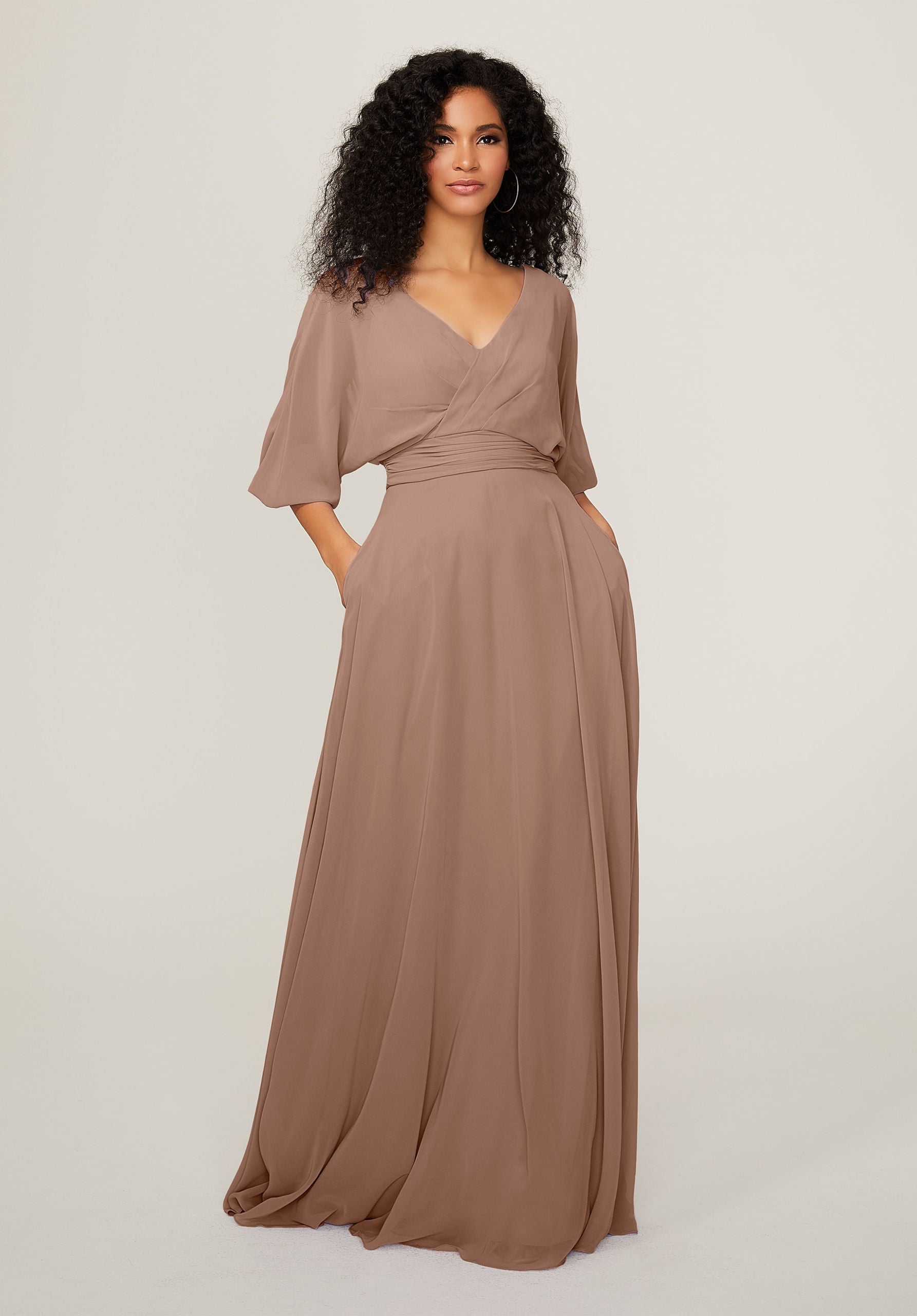 Formal Dresses Long A Line Formal Pleated Dress MGNY Madeline Gardner New York 21792 Fawn