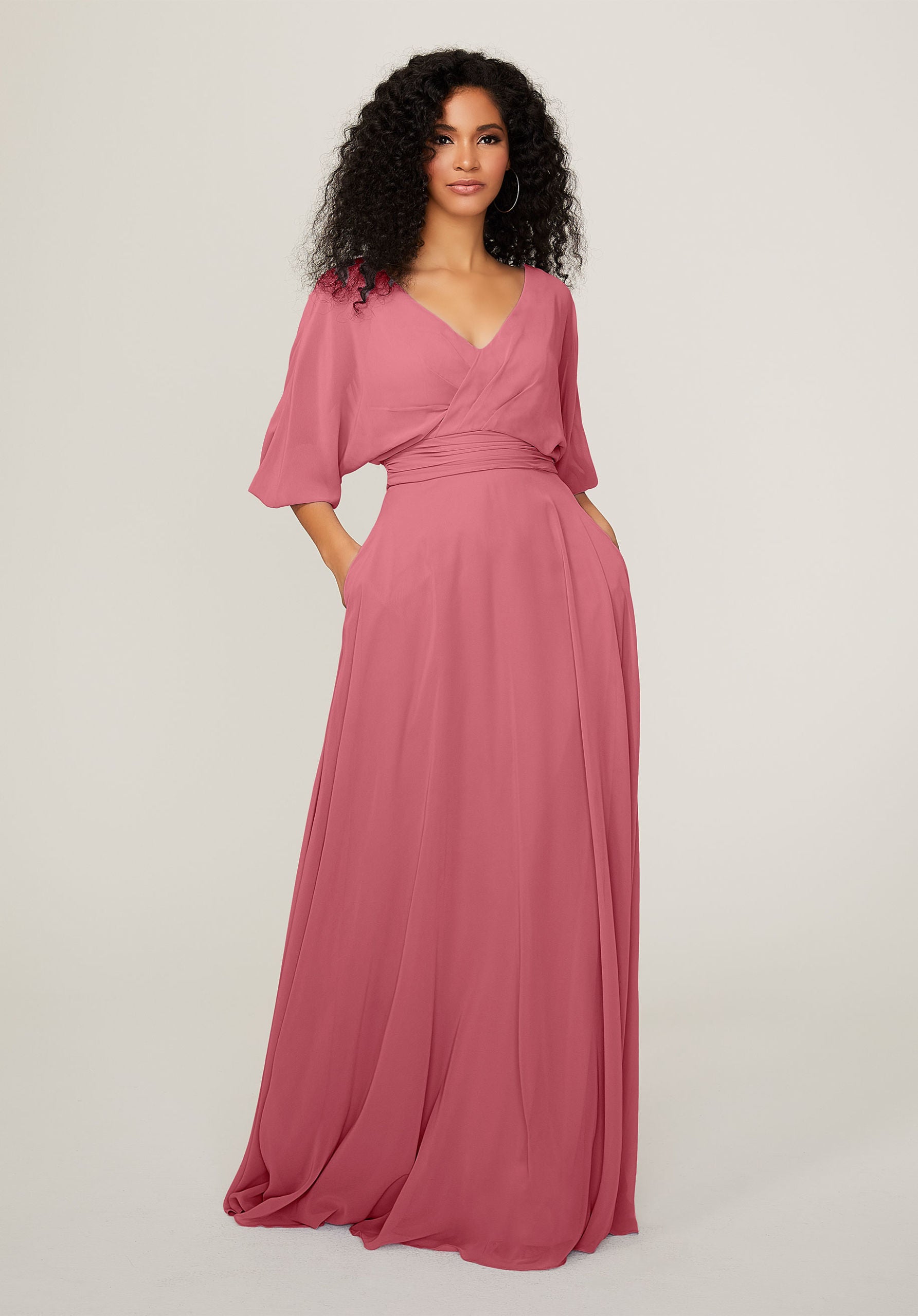 Formal Dresses Formal Long A Line Pleated Dress MGNY Madeline Gardner New York 21792 Rosewood