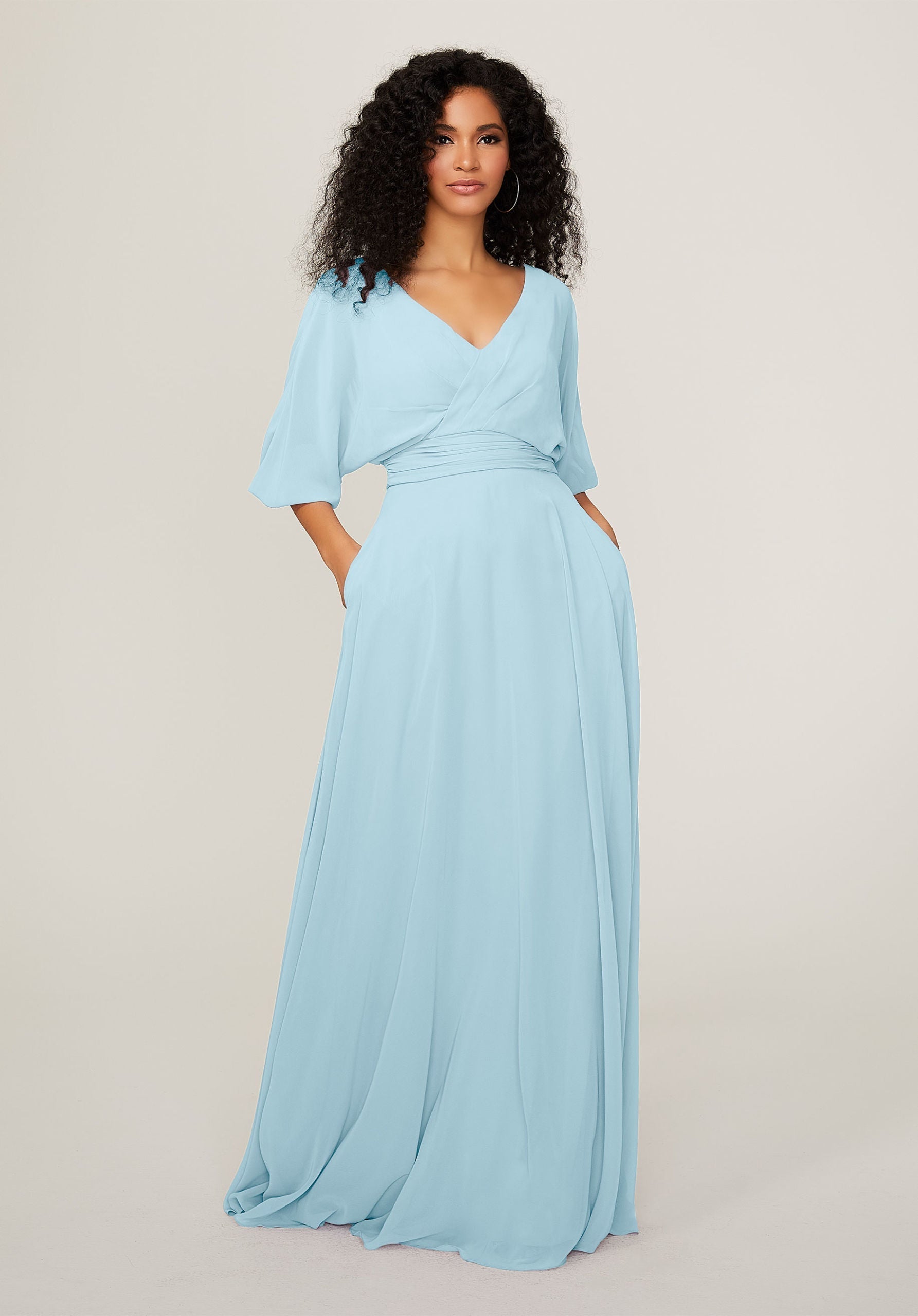 Formal Dresses Formal Long A Line Pleated Dress MGNY Madeline Gardner New York 21792 Sky