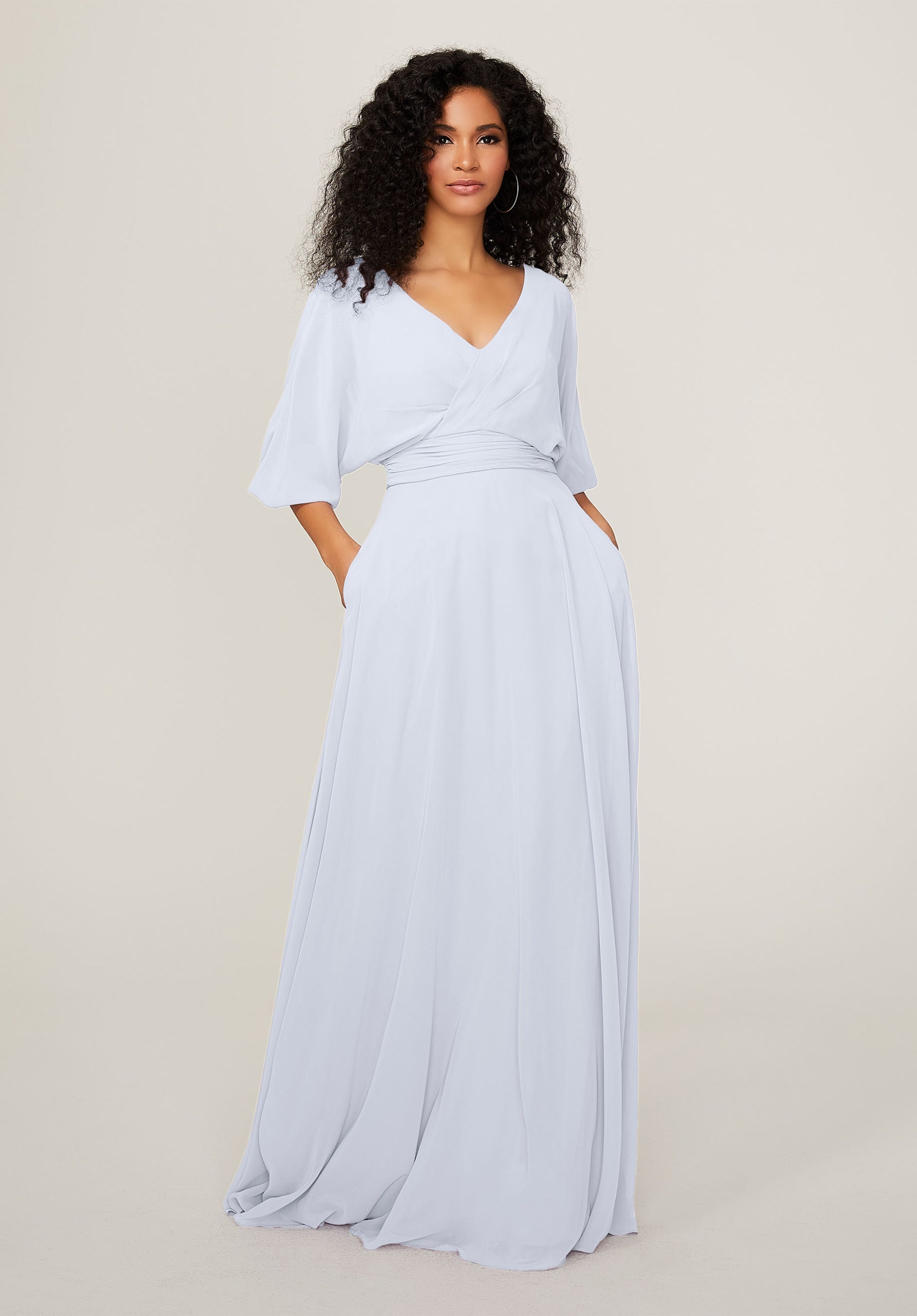 Formal Dresses Formal Long A Line Pleated Dress MGNY Madeline Gardner New York 21792 Fog