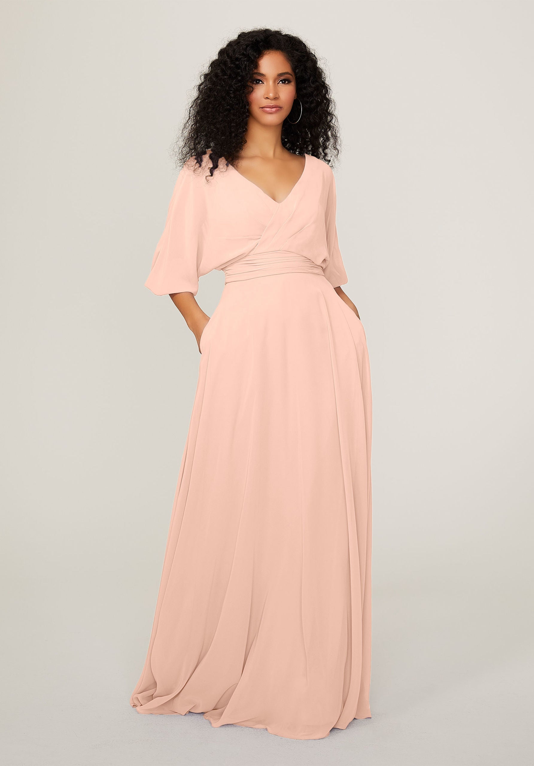 Formal Dresses Long Formal A Line Pleated Dress MGNY Madeline Gardner New York 21792 Blush