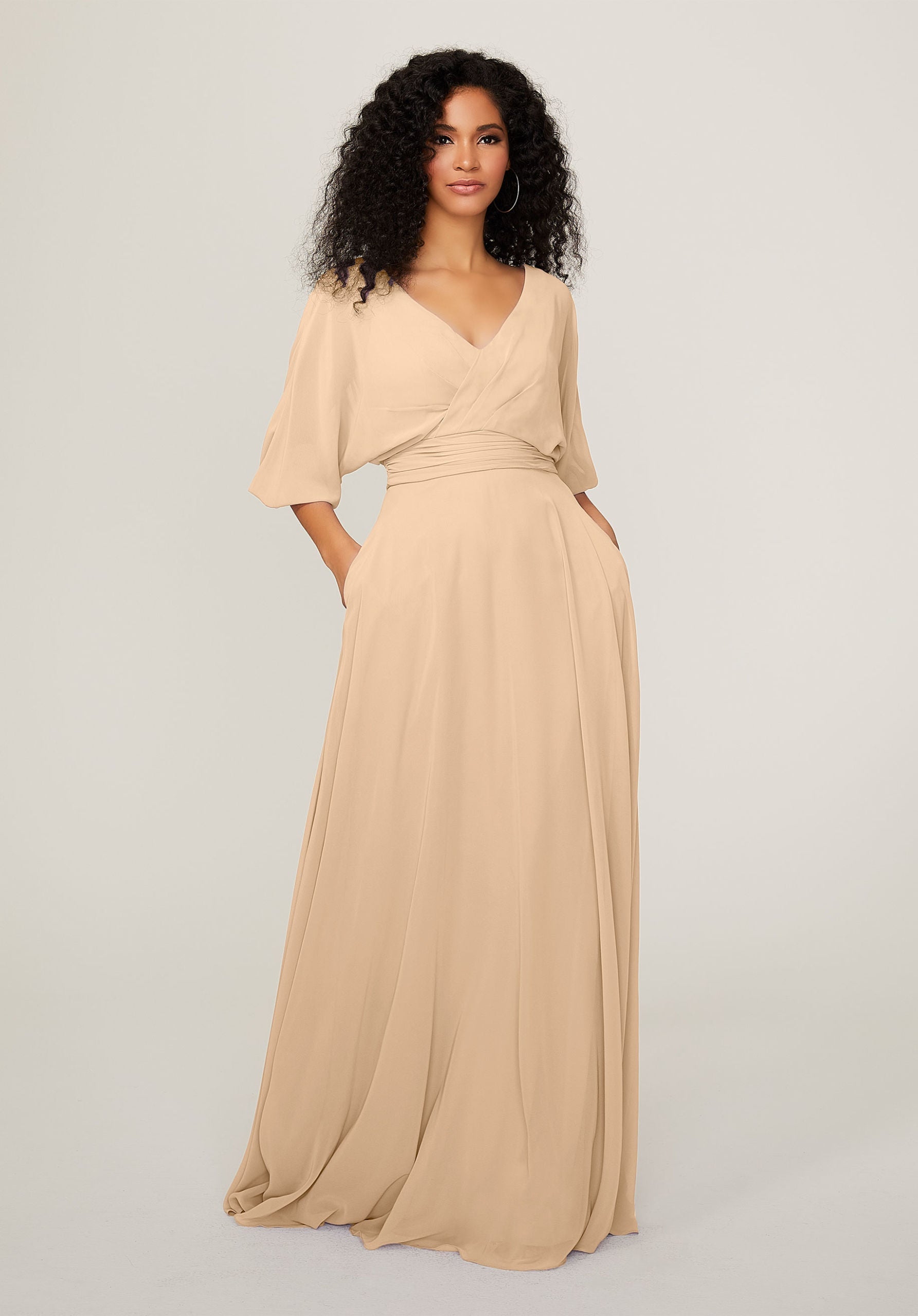 Formal Dresses Long Formal A Line Pleated Dress MGNY Madeline Gardner New York 21792 Champagne