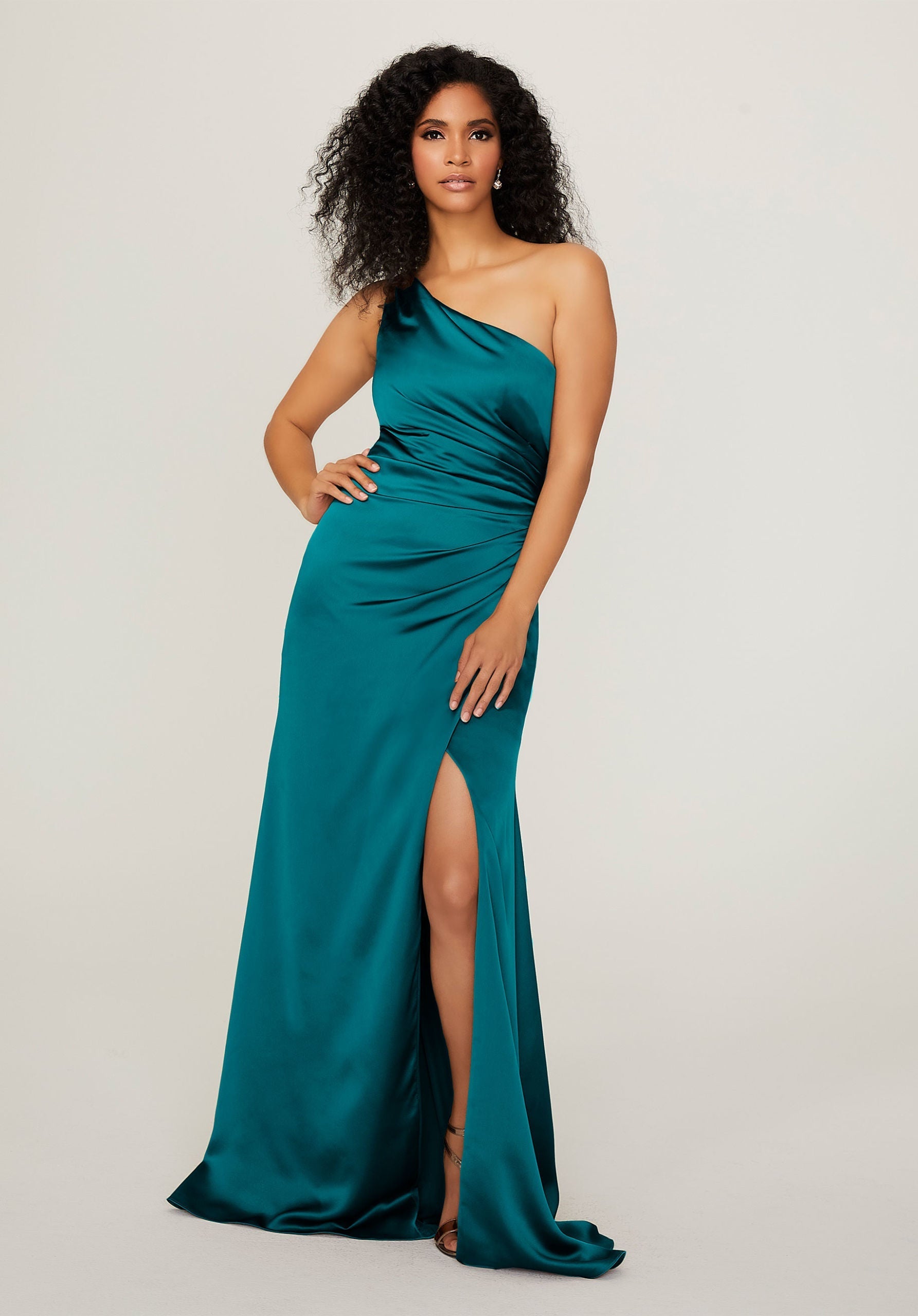 Formal Dresses Long Slit Formal A Line Dress MGNY Madeline Gardner New York 21795 Teal