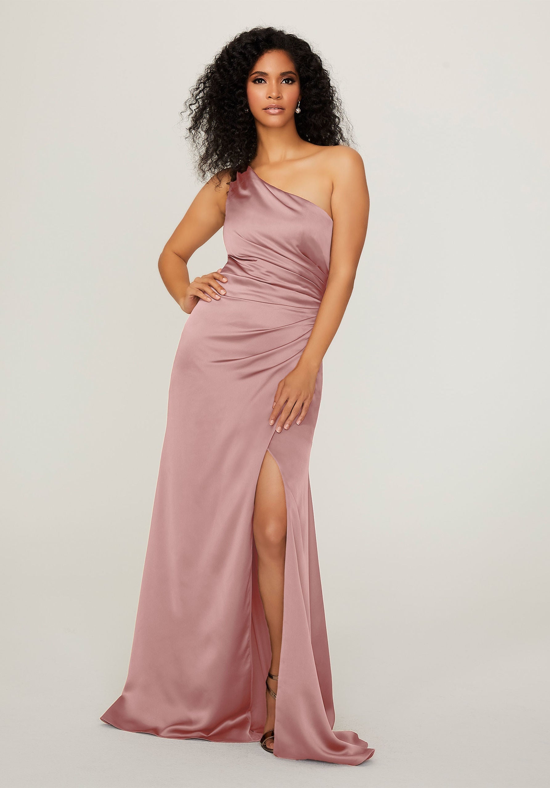 Formal Dresses Long Slit Formal A Line Dress MGNY Madeline Gardner New York 21795 Desert Rose