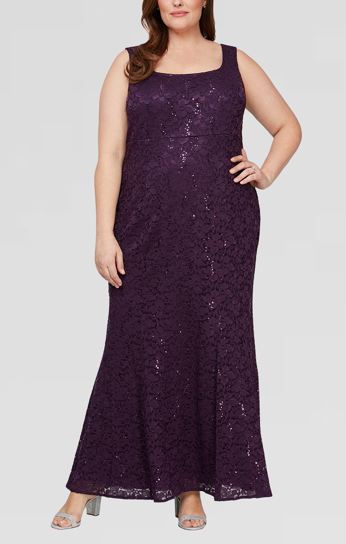 Sl Fashions Plus Size Stretch Lace Gown & Jacket - Eggplant