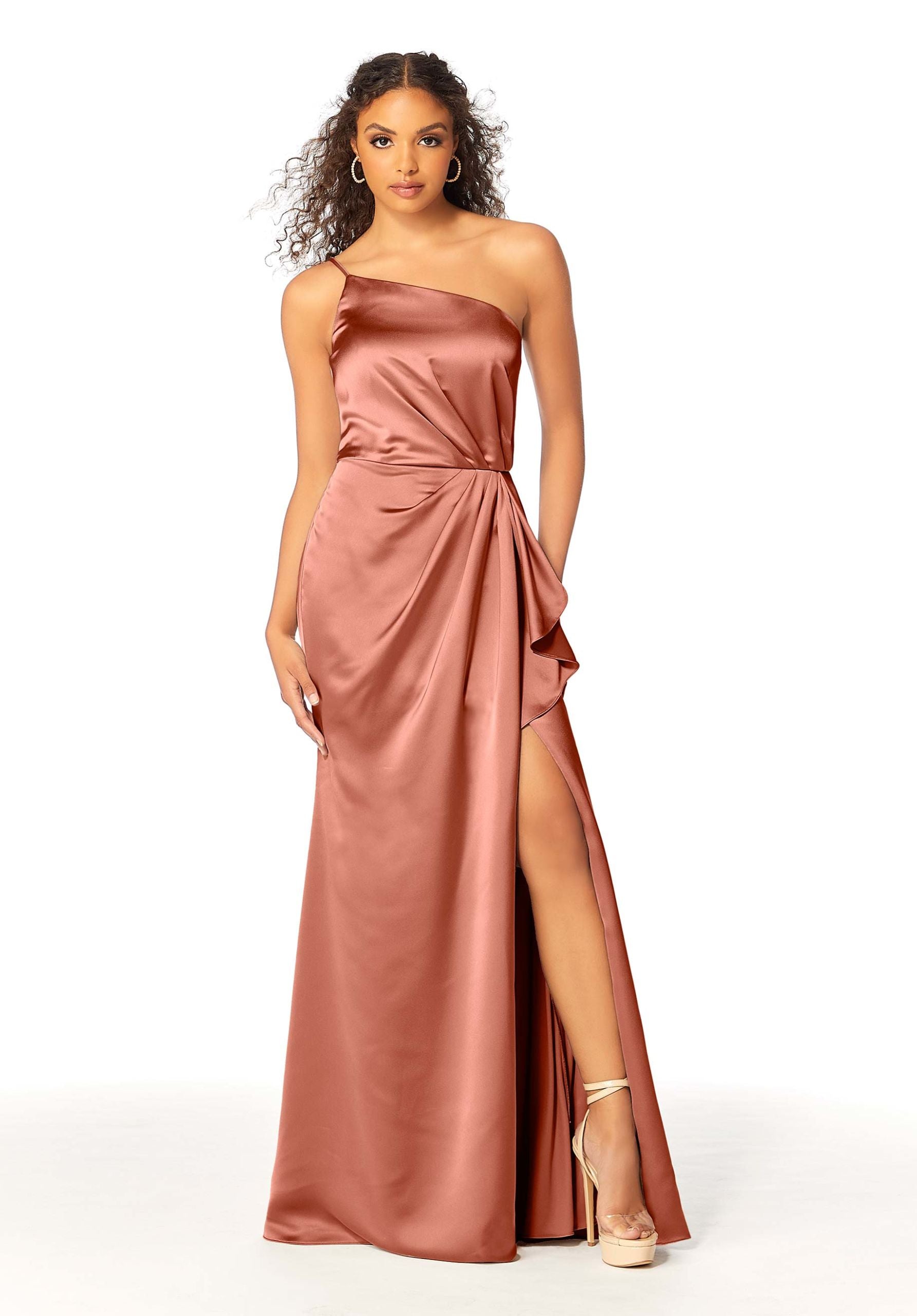 Formal Dresses Long Formal Ruffle Slit Dress MGNY Madeline Gardner New York 21802 Spice
