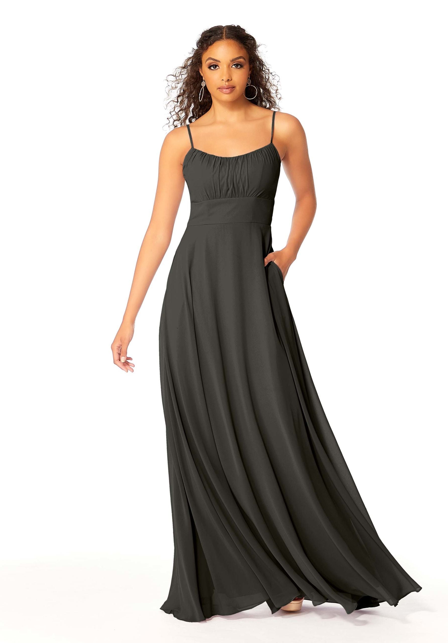 Formal Dresses Pleated Formal Long A Line Evening Dress MGNY Madeline Gardner New York 21803 Charcoal