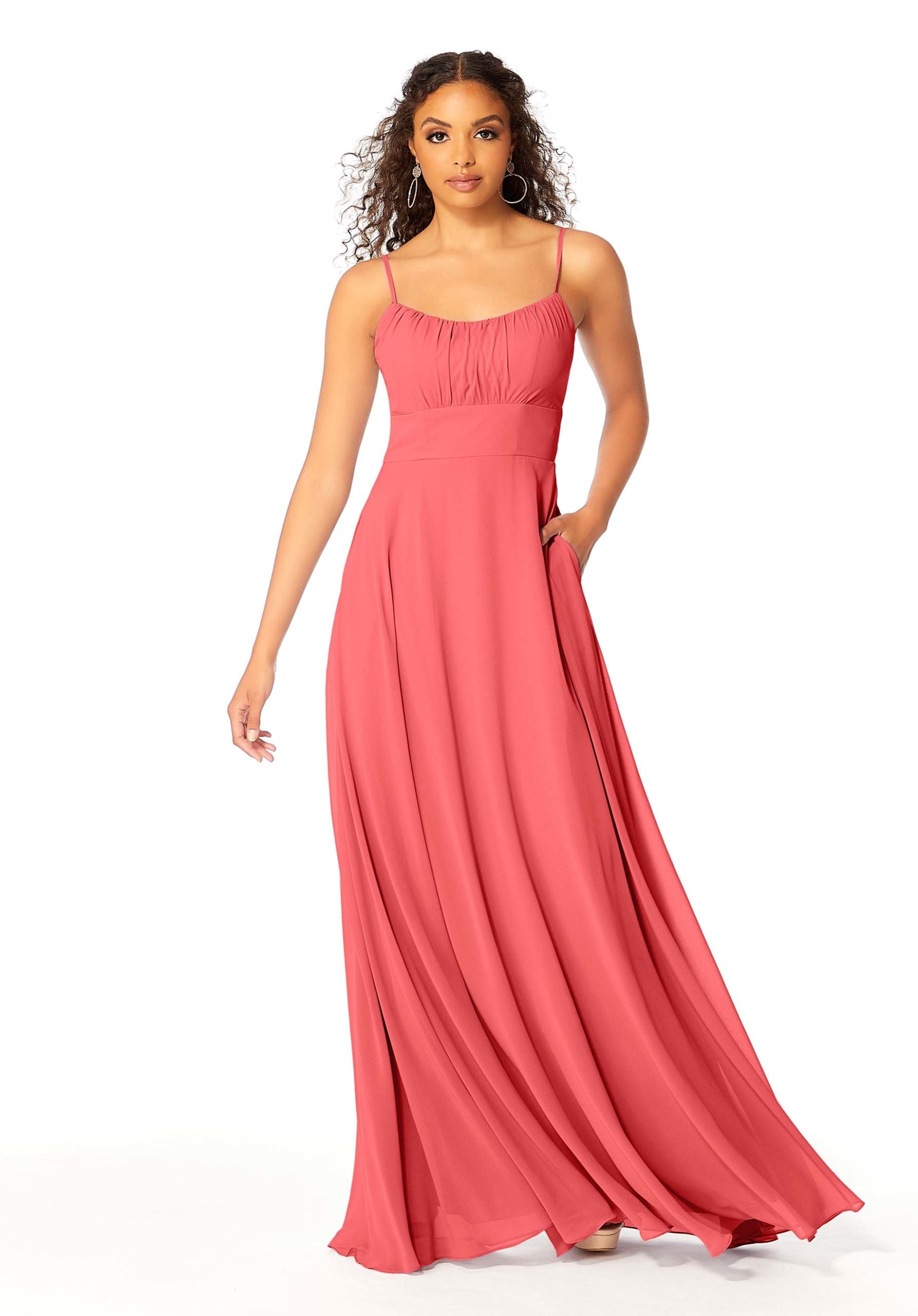 Formal Dresses Pleated Formal Long A Line Evening Dress MGNY Madeline Gardner New York 21803 Cantaloupe