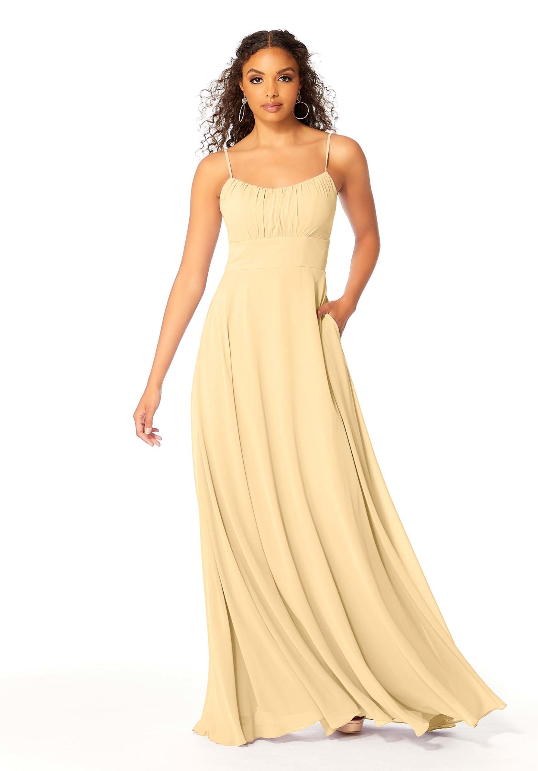 Formal Dresses Pleated Formal Long A Line Evening Dress MGNY Madeline Gardner New York 21803 Buttercup