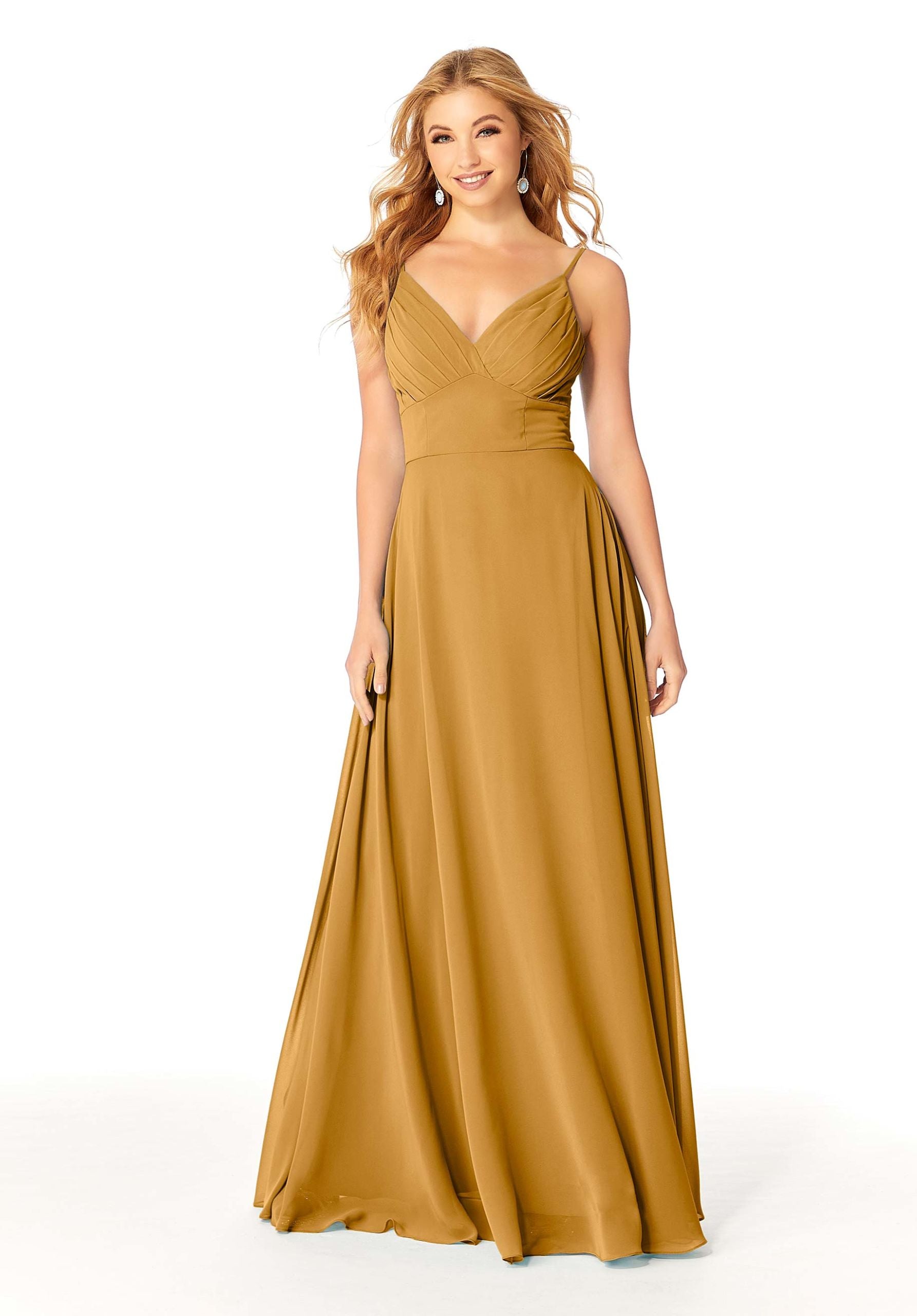 Formal Dresses A Line Pleated Long Evening Formal Dress MGNY Madeline Gardner New York 21807 Saffron