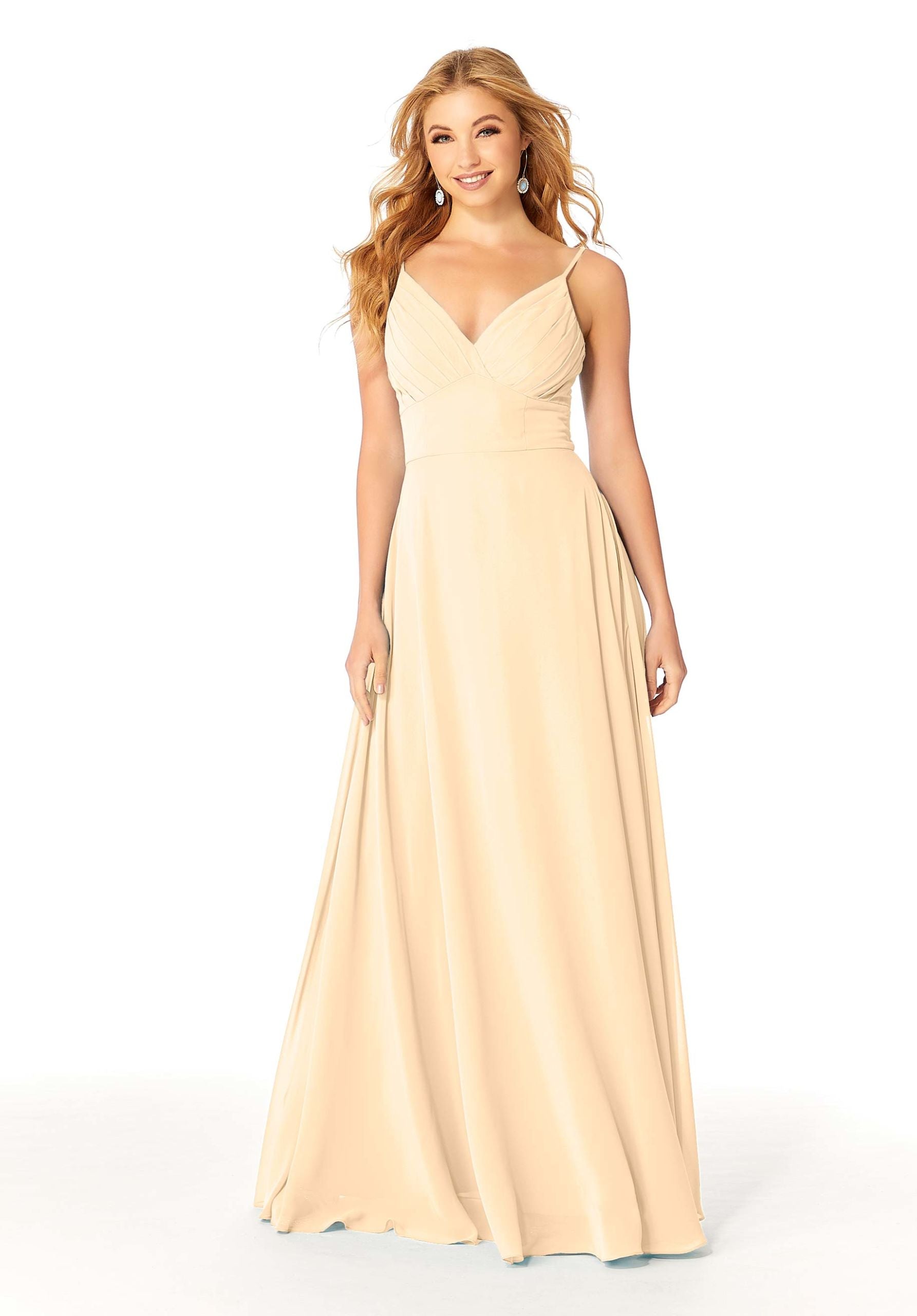 Formal Dresses Evening Formal A Line Pleated Long Dress MGNY Madeline Gardner New York 21807 Buttercream