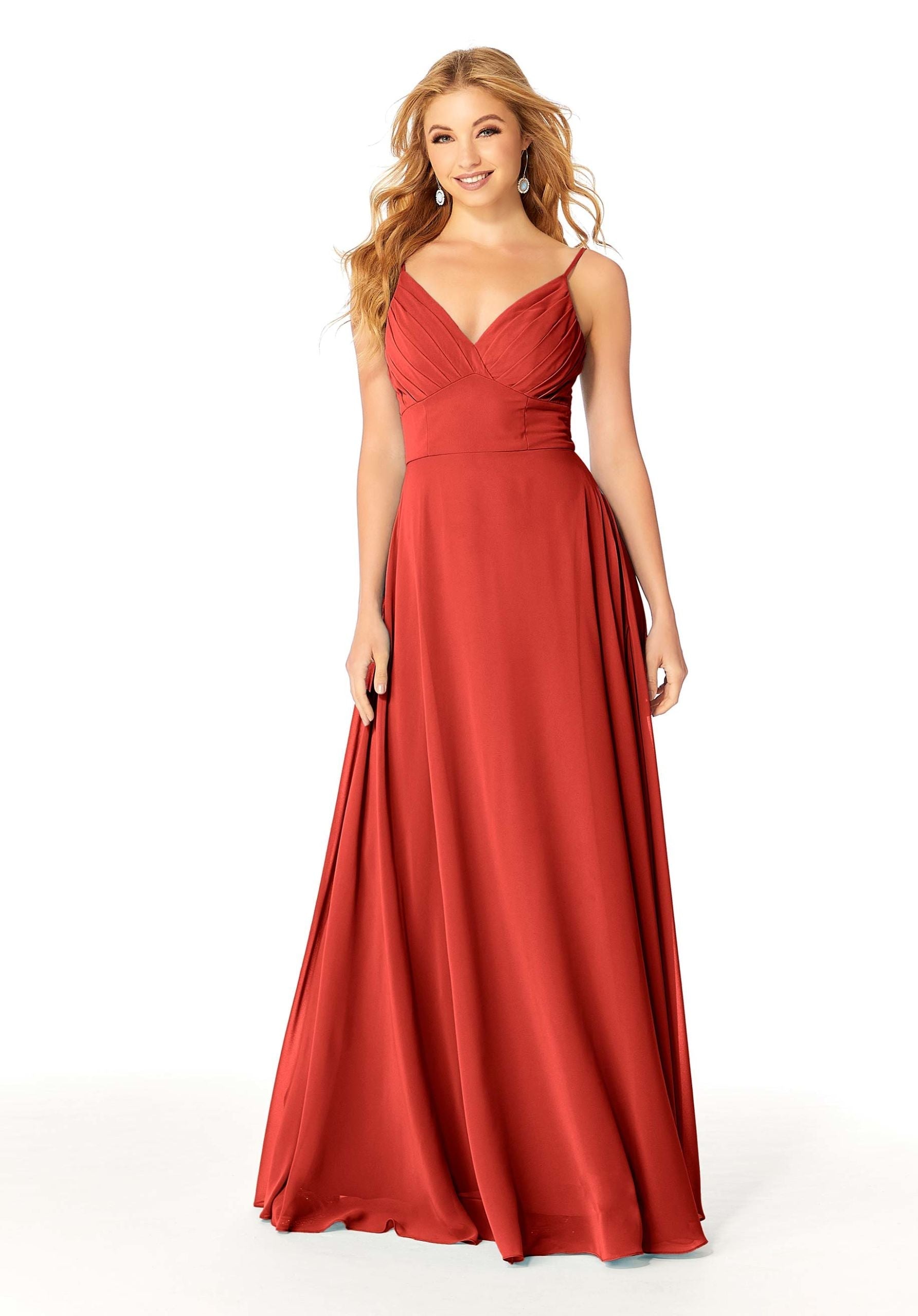 Formal Dresses Pleated Long Evening Formal A Line Dress MGNY Madeline Gardner New York 21807 Cinnamon