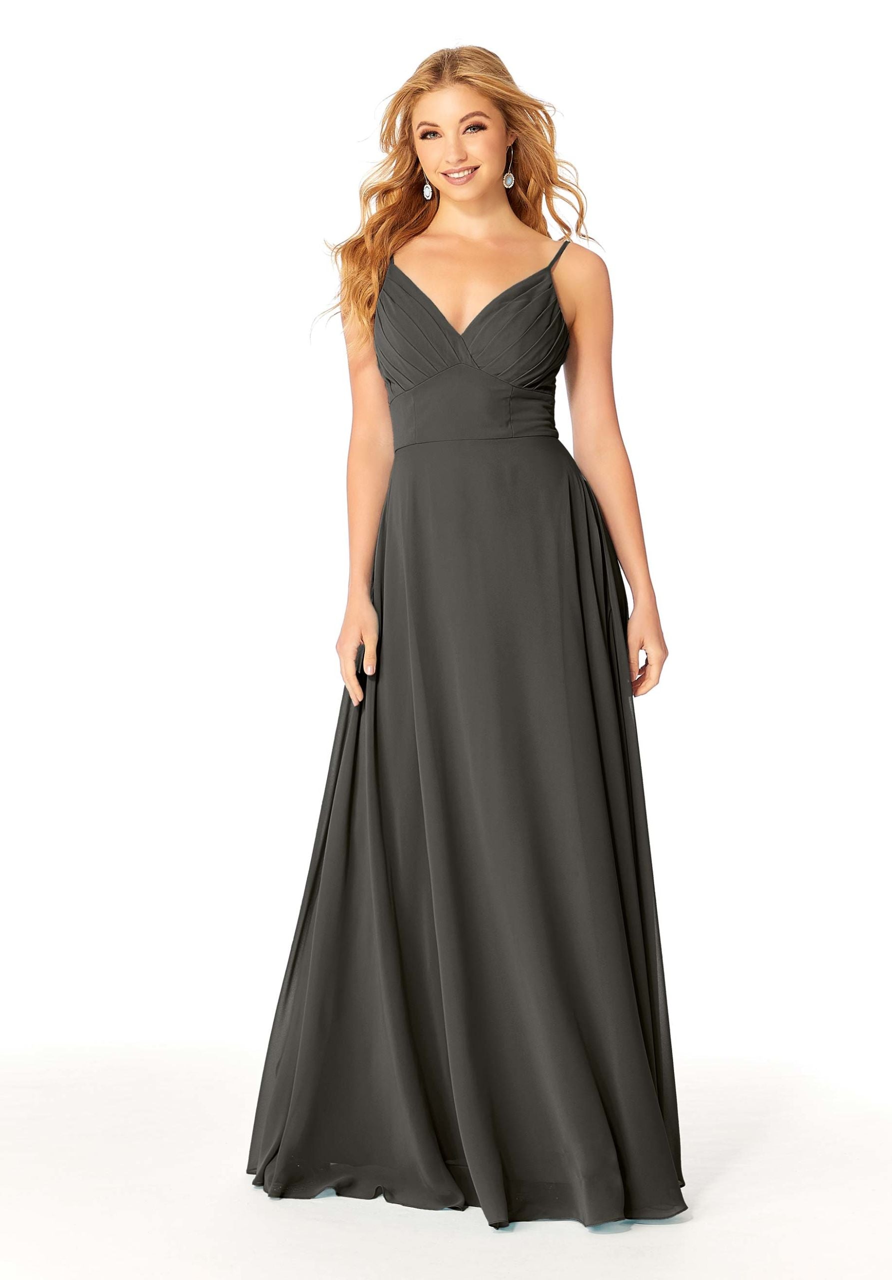 Formal Dresses Evening Formal A Line Pleated Long Dress MGNY Madeline Gardner New York 21807 Charcoal