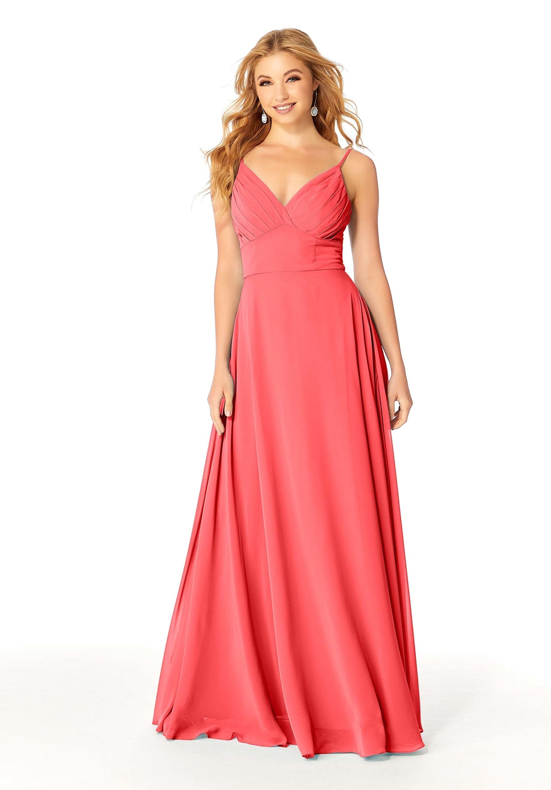 Formal Dresses Evening Formal A Line Pleated Long Dress MGNY Madeline Gardner New York 21807 Cantaloupe