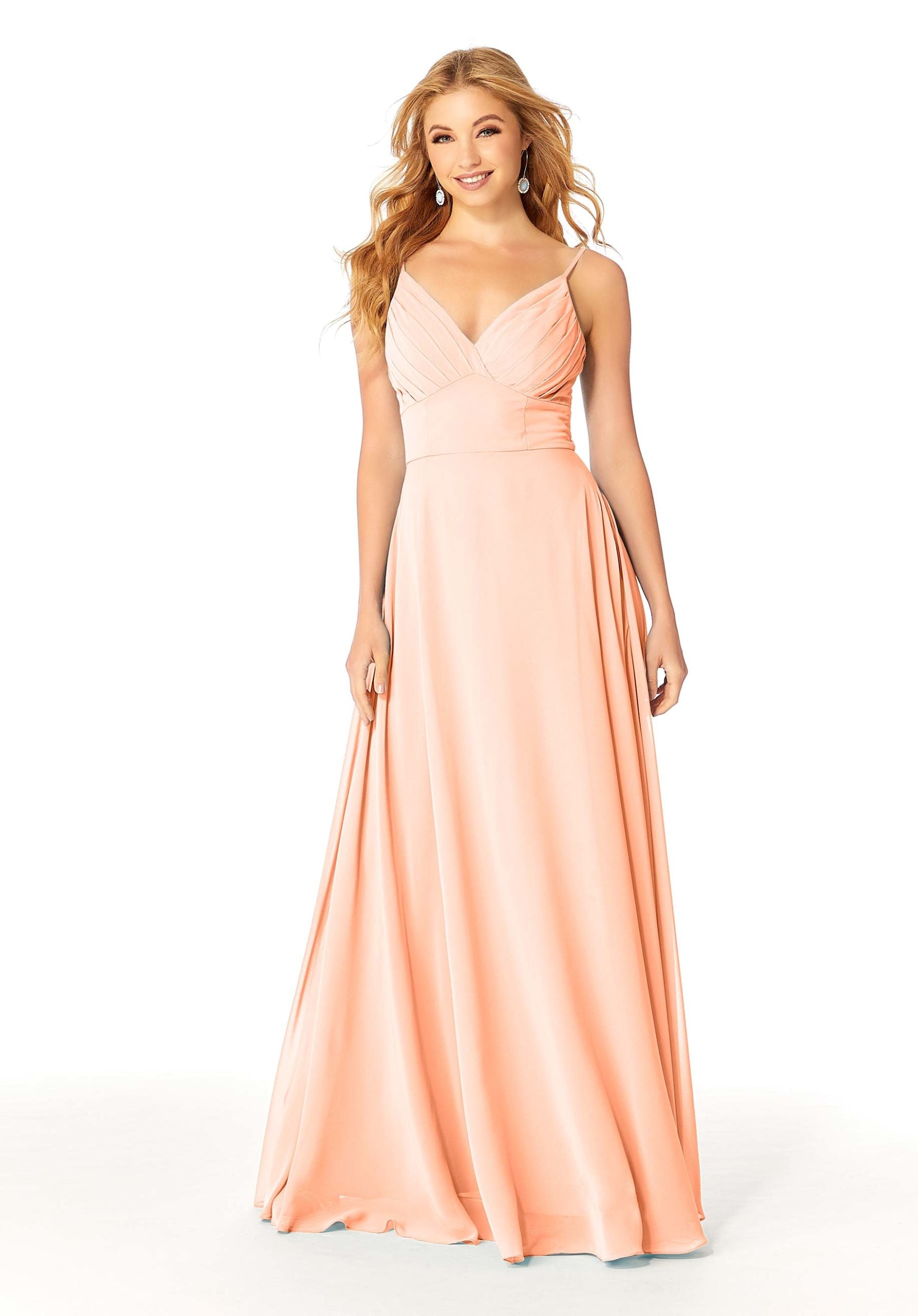 Formal Dresses A Line Pleated Long Evening Formal Dress MGNY Madeline Gardner New York 21807 Peach